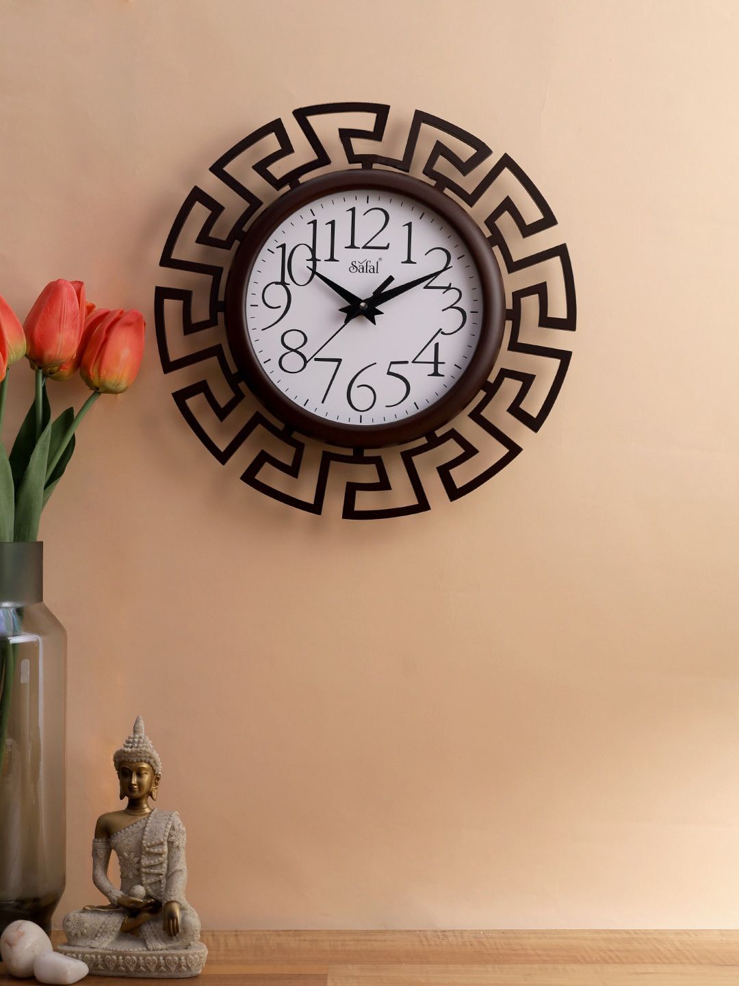 Safal Brown & White Abstract Shaped Contemporary Wall Clock Price in India