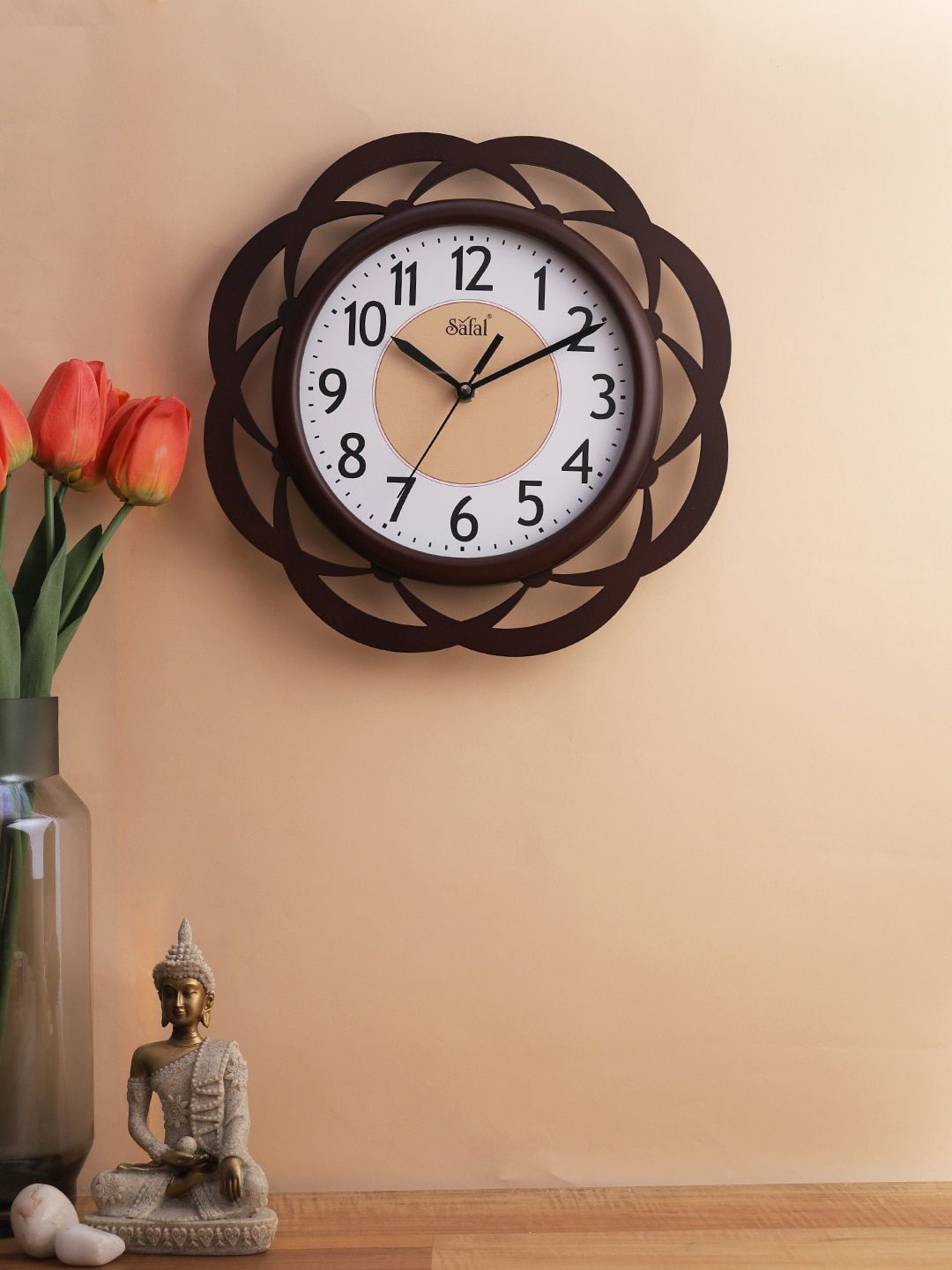 Safal Brown & White Geometric Contemporary Wall Clock Price in India