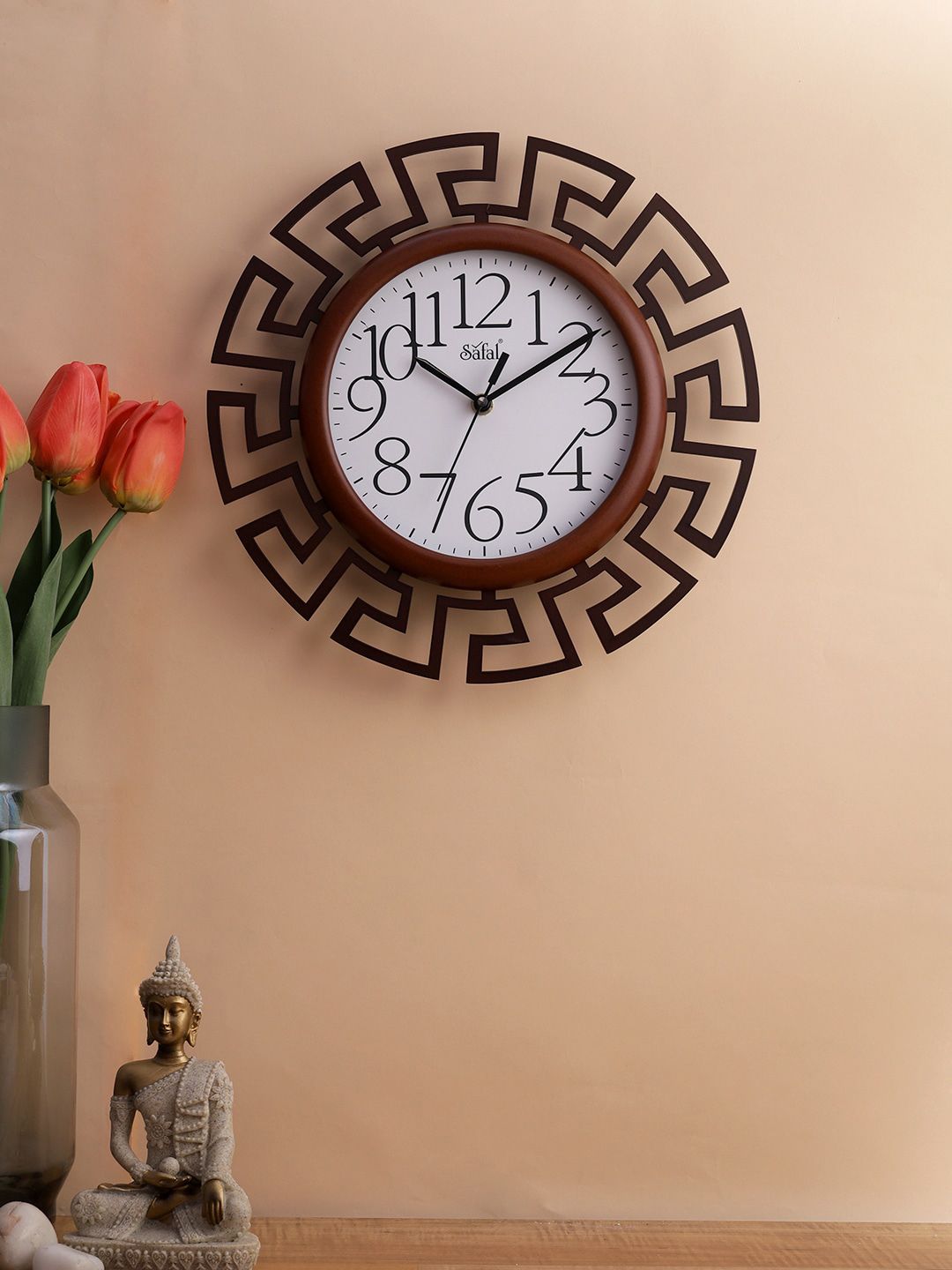 Safal Brown & White Abstract Shaped Contemporary Wall Clock Price in India