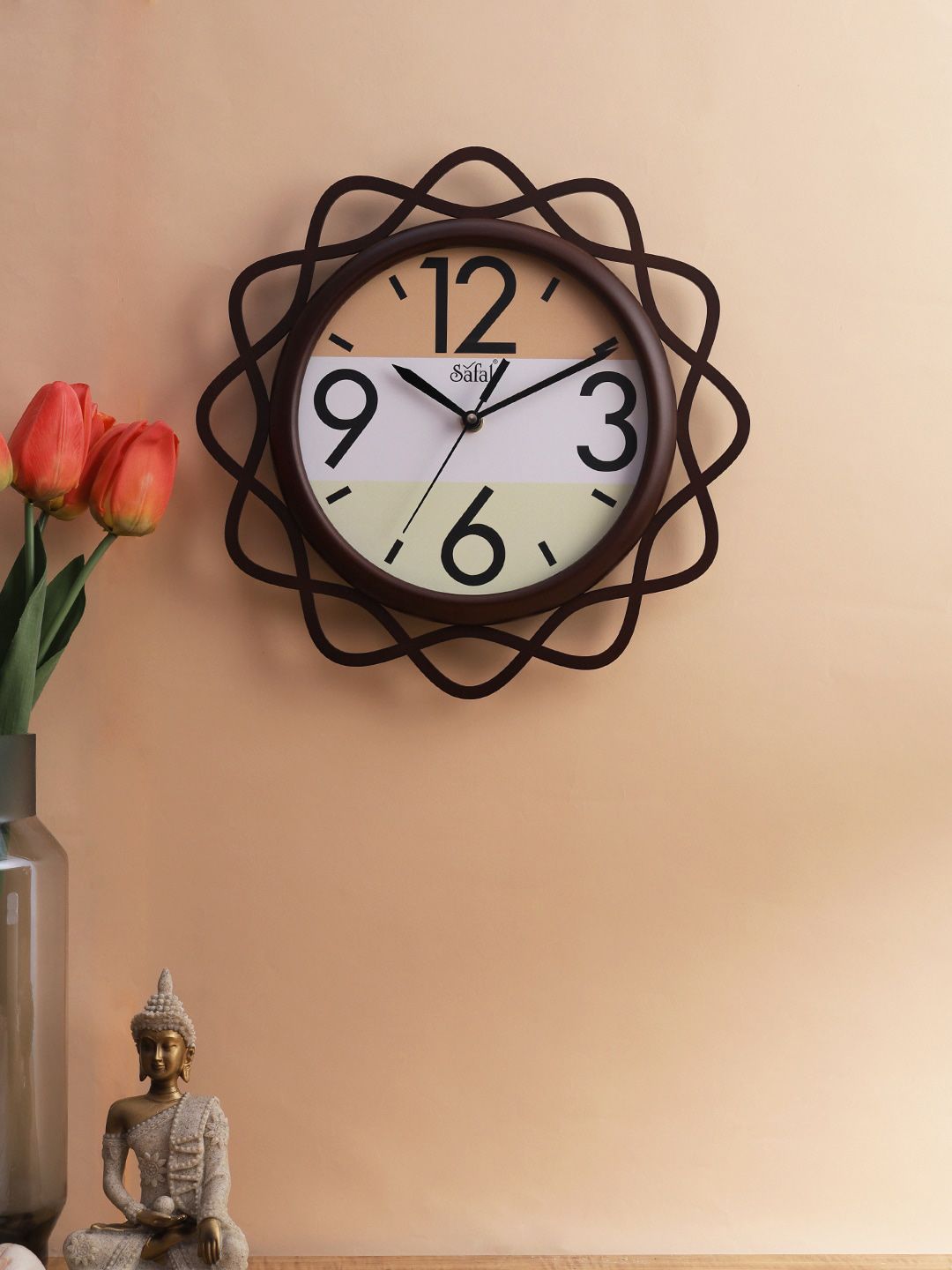 Safal Brown & Black Abstract Shaped Contemporary Wall Clock Price in India
