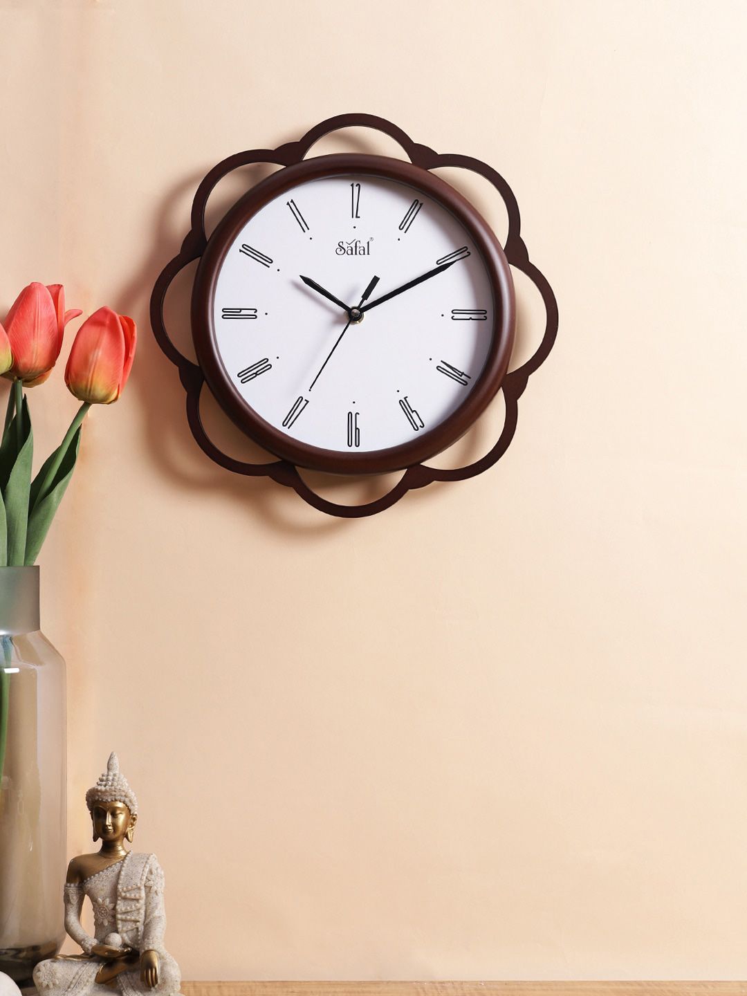 Safal Brown & White Floral Contemporary Wall Clock Price in India