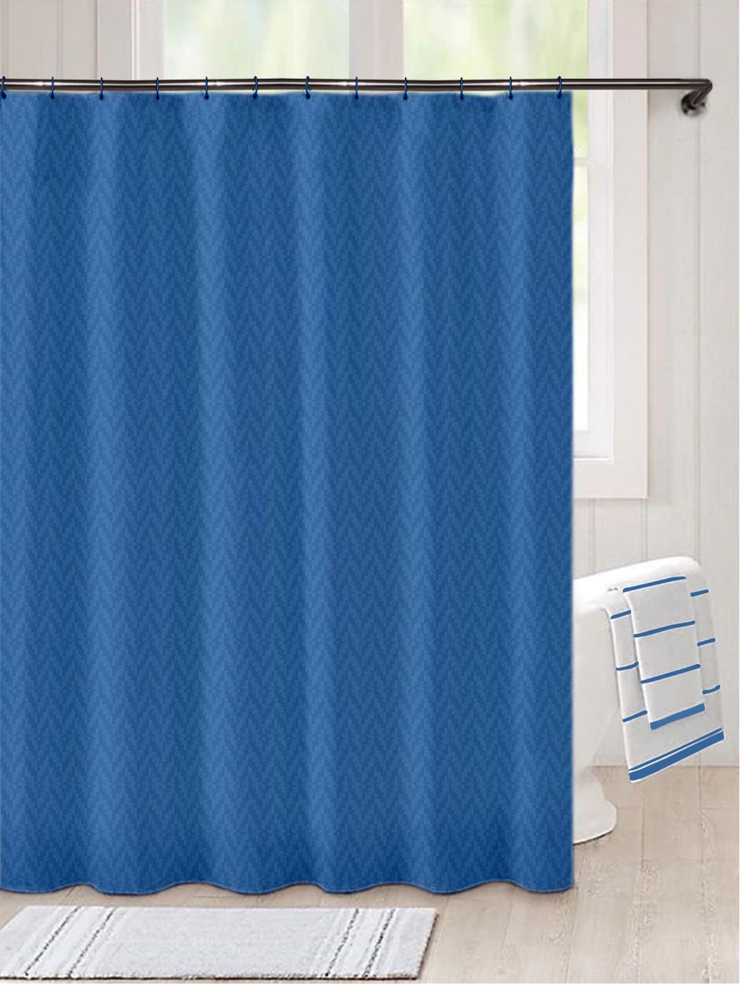 Lushomes Blue Solid Shower Curtain With 8 Eyelets & 8 Hooks Price in India