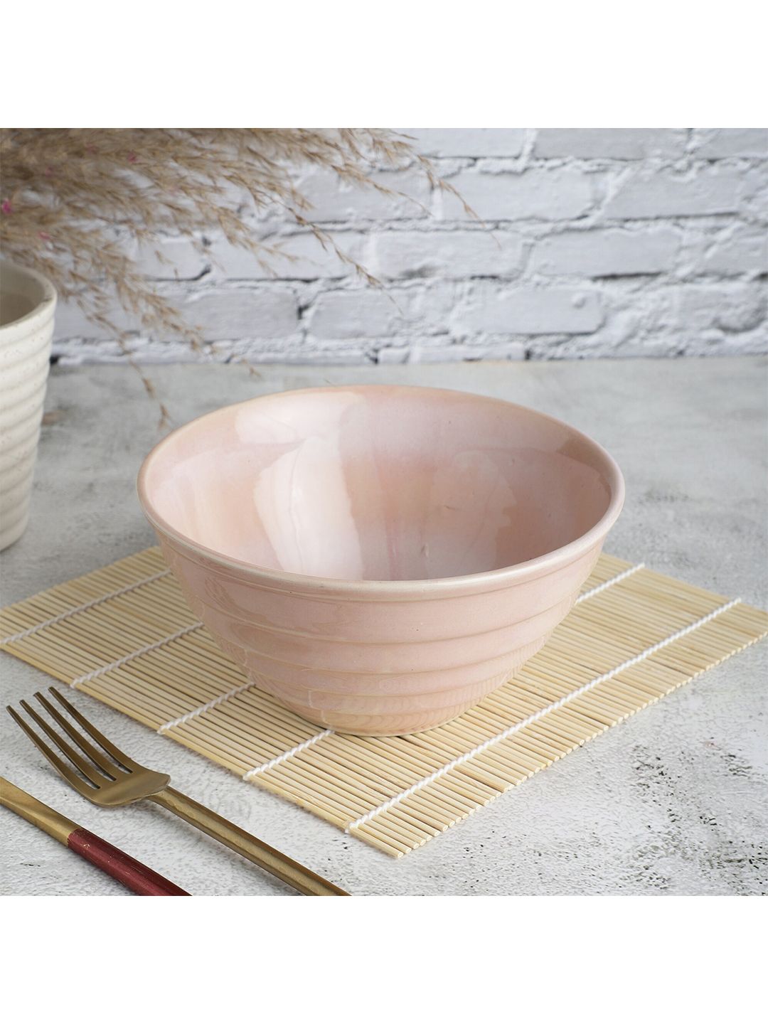 The Decor Mart Pink & 1 Piece Textured Ceramic Glossy Bowl Price in India