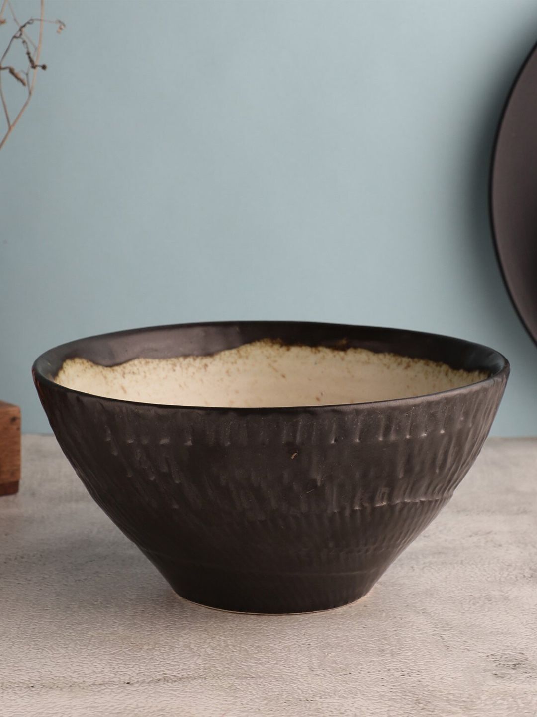 The Decor Mart Black & White Textured Ceramic Glossy Bowl Price in India