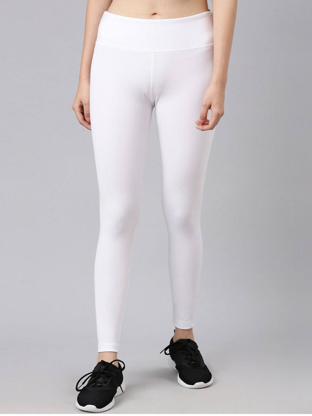 Kryptic Women White Solid Slim-fit Ankle Length Stretchable Dry Fit Training Tights Price in India