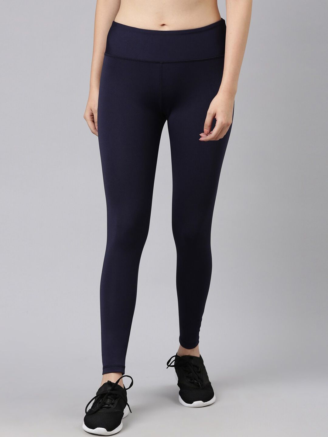 Kryptic Women Navy Blue Solid Slim-fit Ankle Length Training Tights Price in India