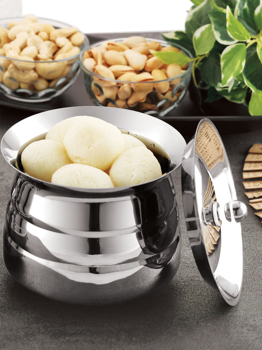 HAZEL Silver-Colored Solid Stainless-Steel Serving Handi with Lid Price in India