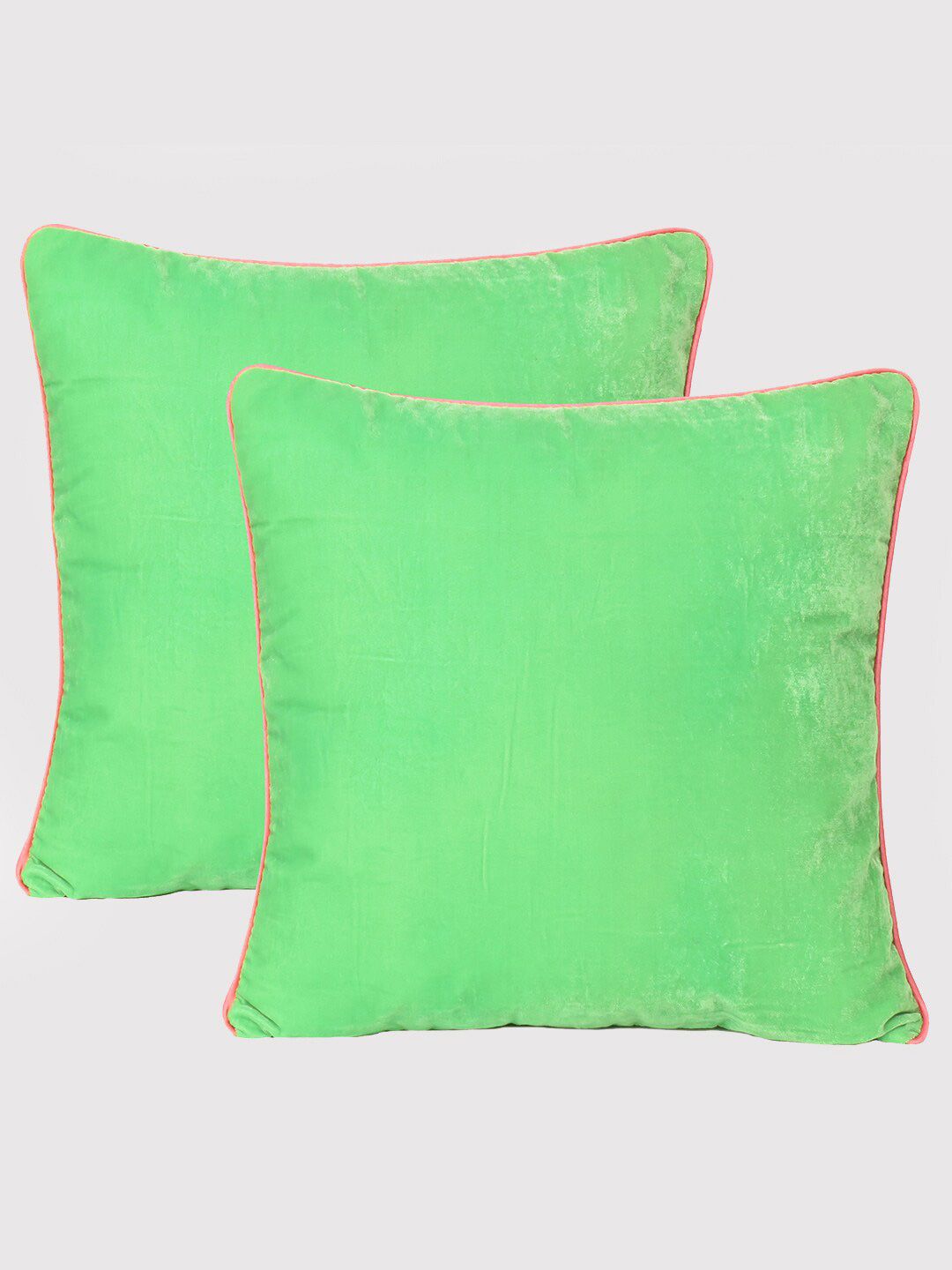 OUSSUM Green Set of 2 Velvet Square Cushion Covers Price in India