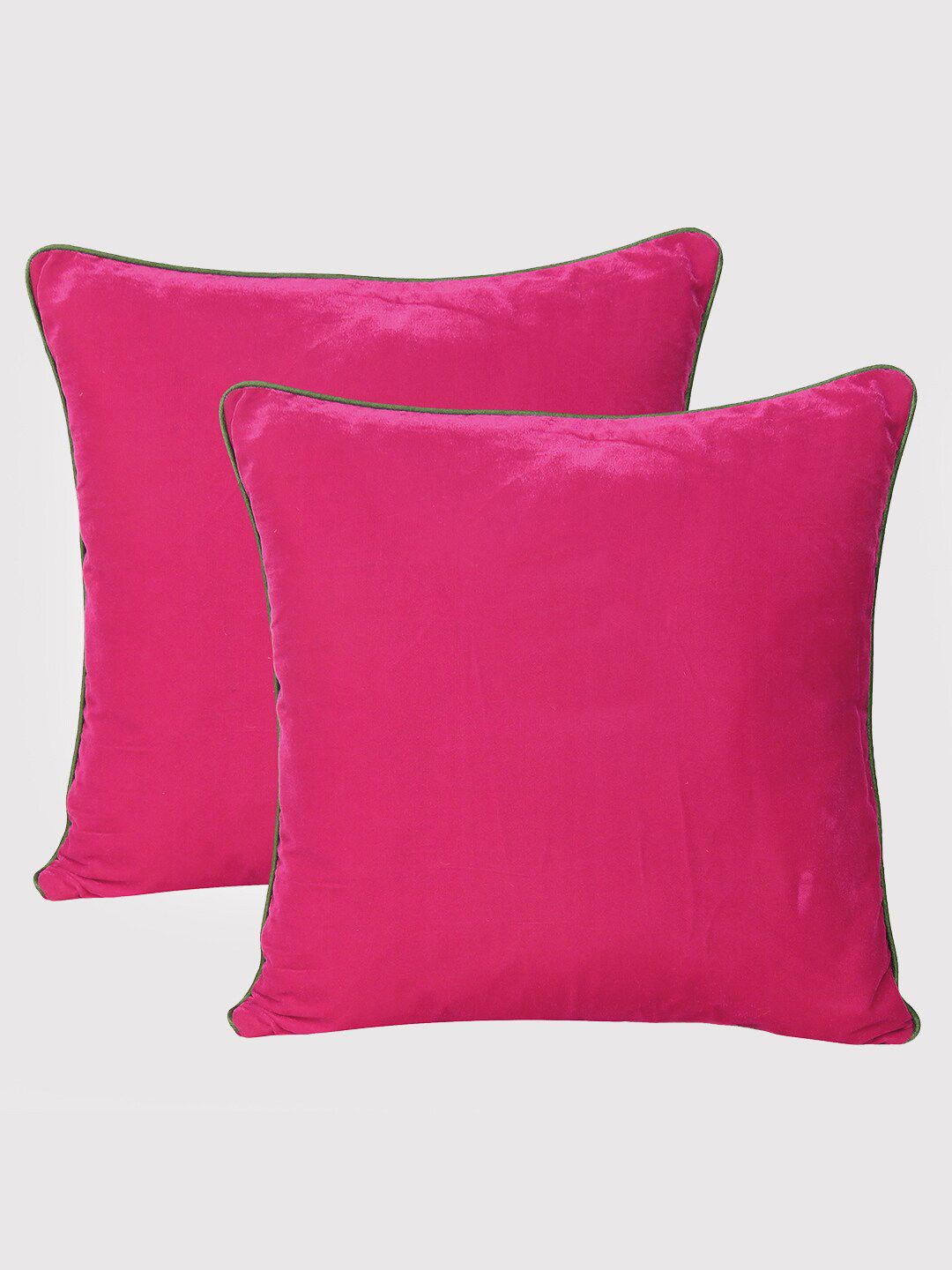 OUSSUM Pink Set of 2 Velvet Square Cushion Covers Price in India