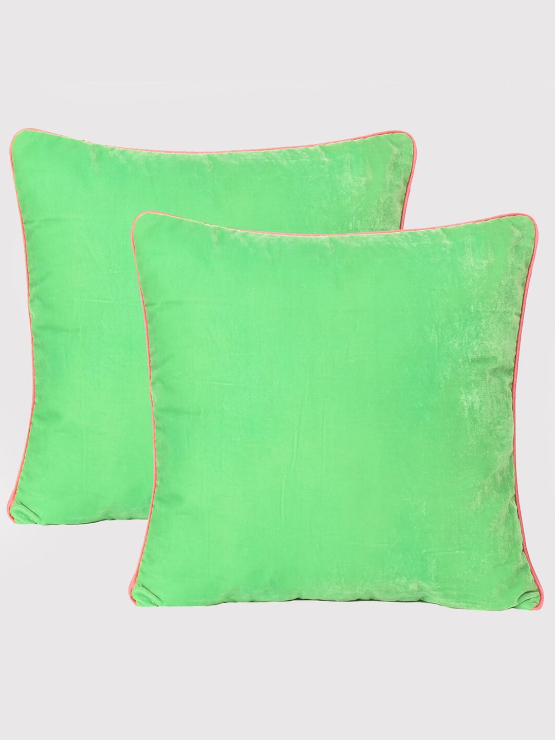 OUSSUM Light Green Set of 2 Velvet Square Cushion Covers Price in India