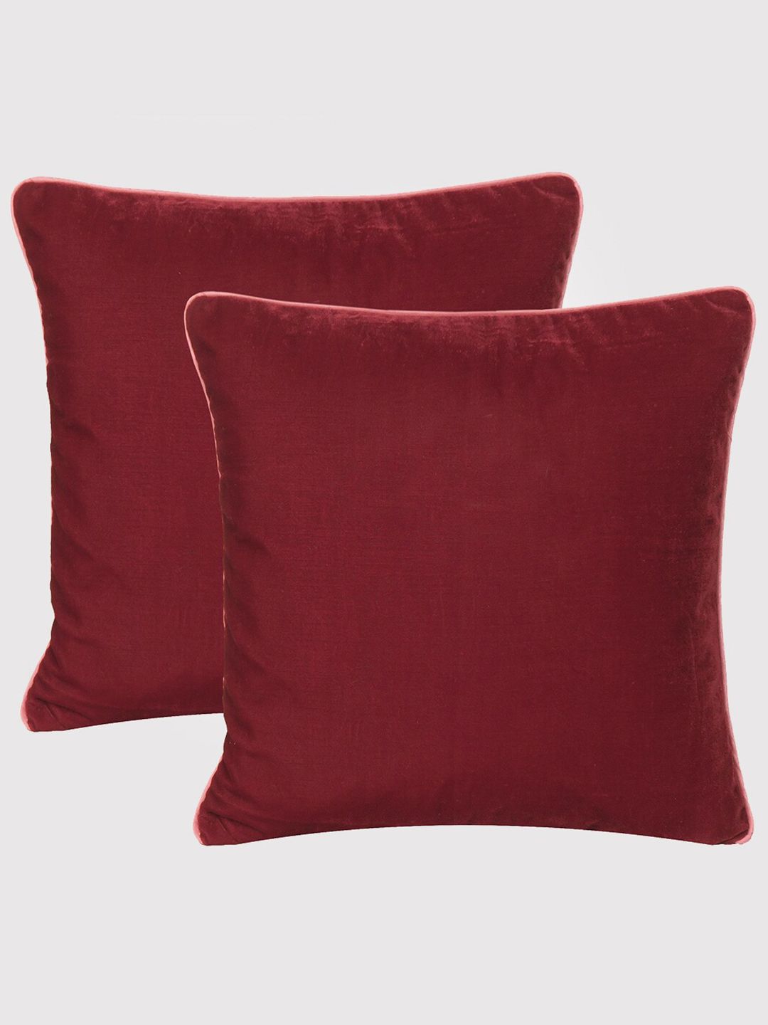 OUSSUM Maroon Set of 2 Velvet Square Cushion Covers Price in India