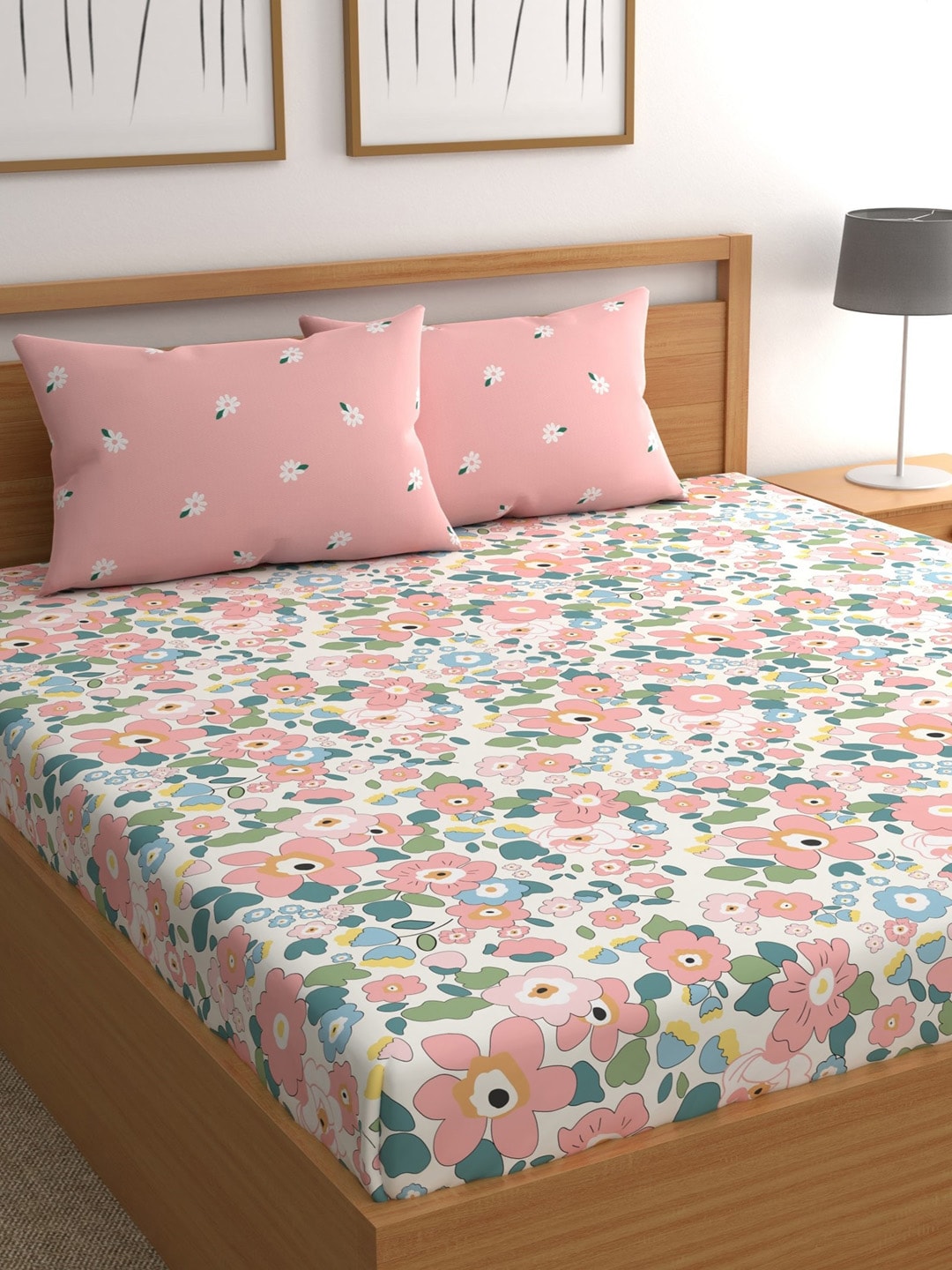 CHHAVI INDIA Pink 210 tc Bedsheets With 2 Pillow Cover Price in India
