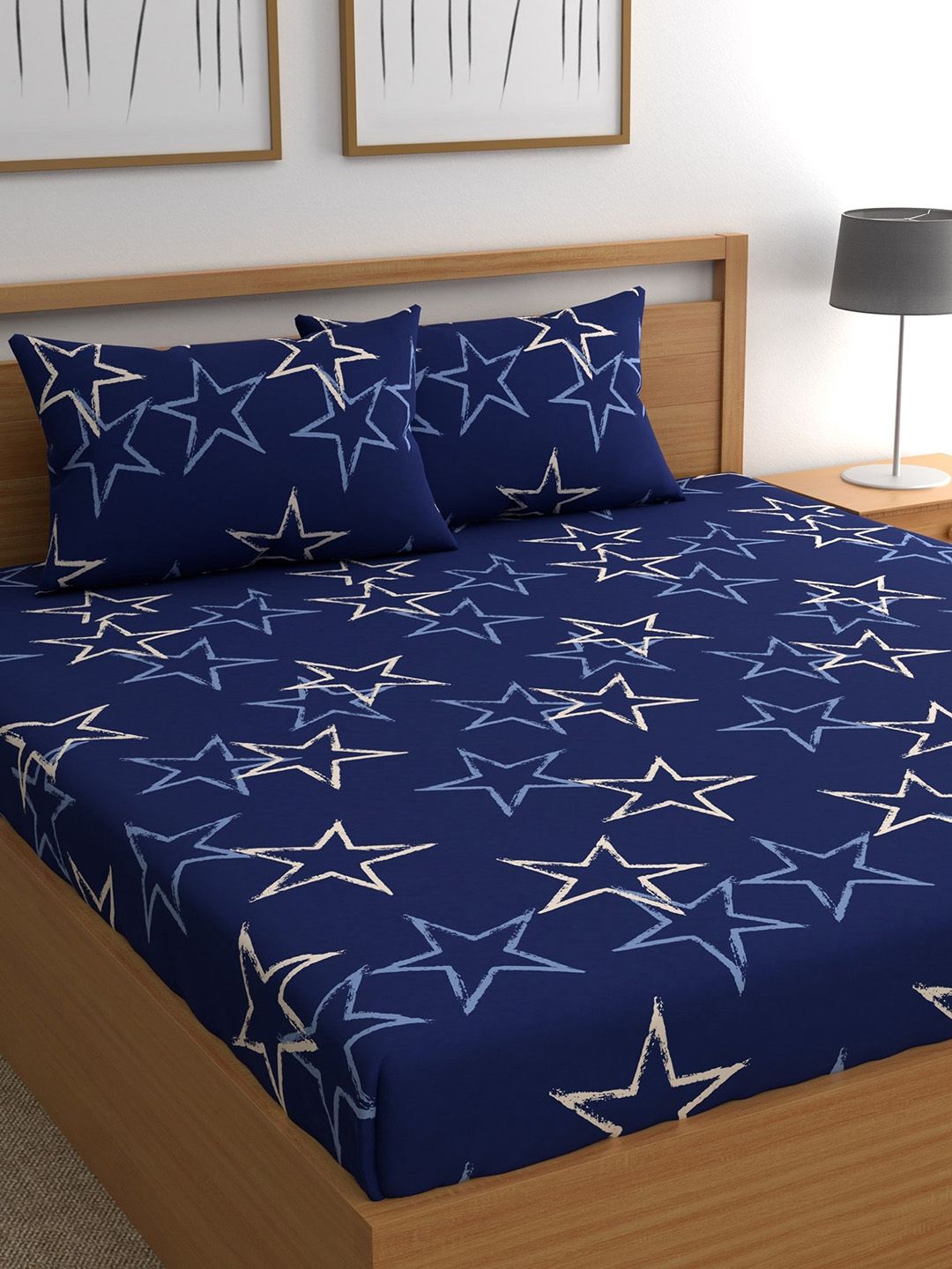 CHHAVI INDIA Blue  210 tc Bedsheets With 2 Pillow Cover Price in India