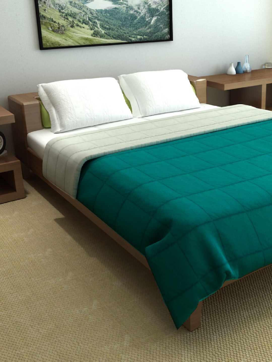 Divine Casa Teal & Grey Checked Mild Winter 120 GSM Double Bed Comforter Price in India