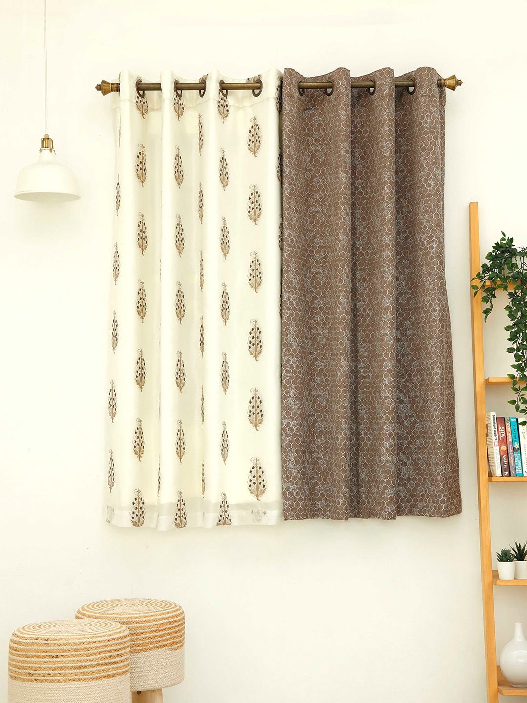 Ariana Set of 2 Brown And Yellow Printed Window Curtain Price in India