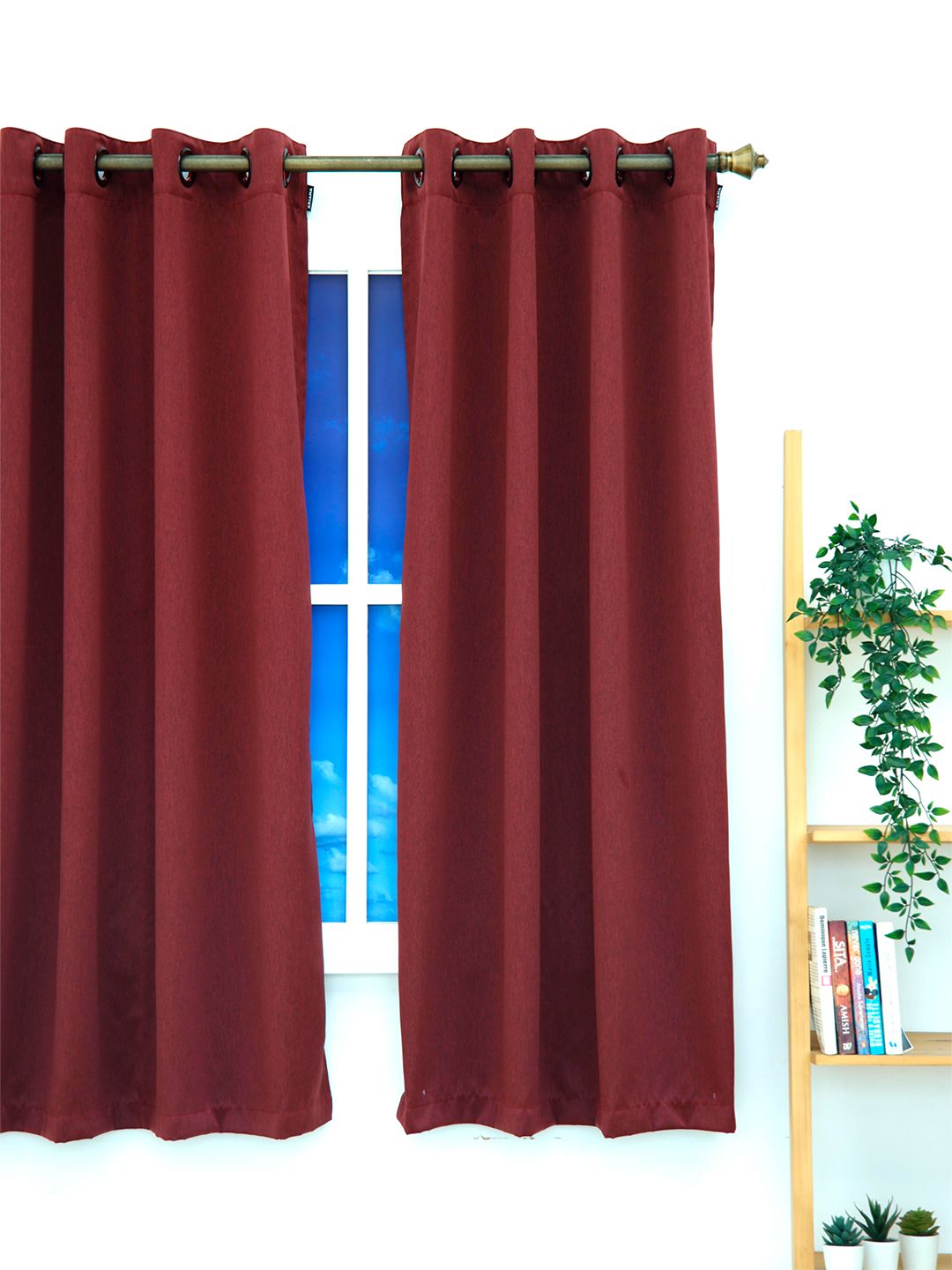 Ariana Maroon Solid Black Out Window Curtain Price in India