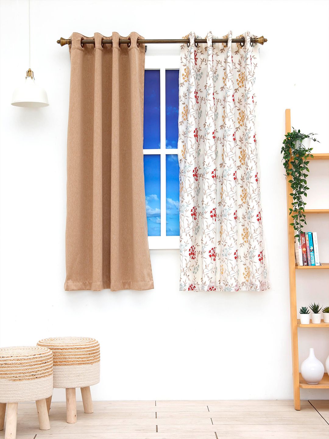 Ariana Pack of 2 Beige & White Floral Window Curtain Price in India