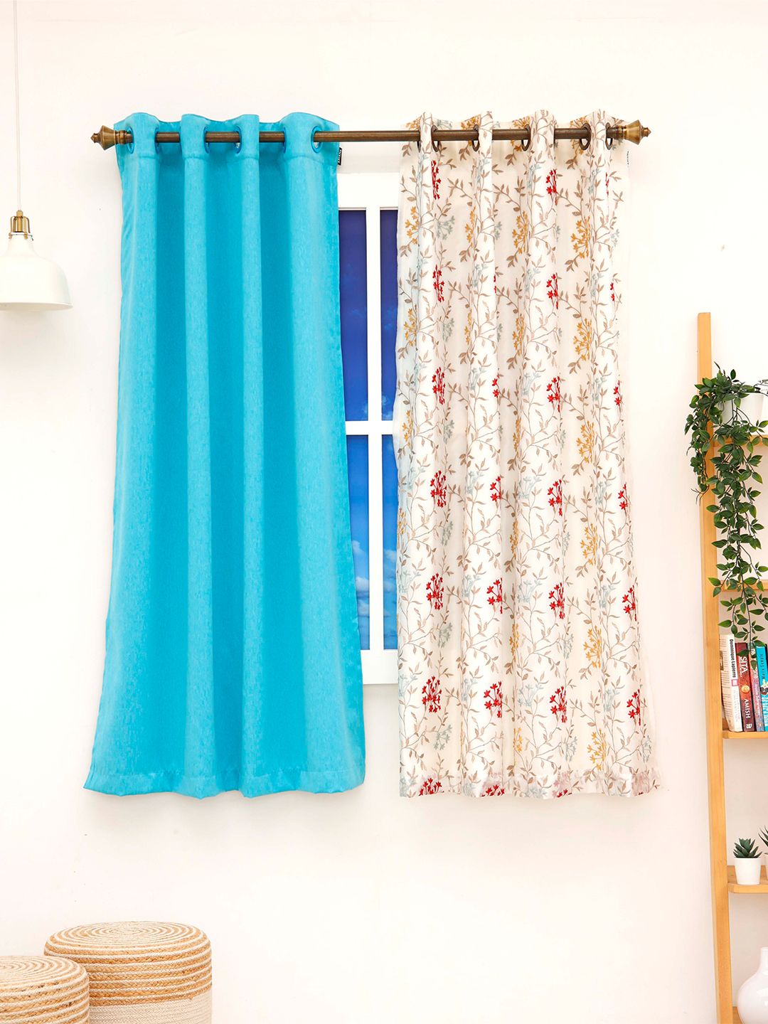 Ariana Pack of 2 Blue & White Floral Window Curtains Price in India