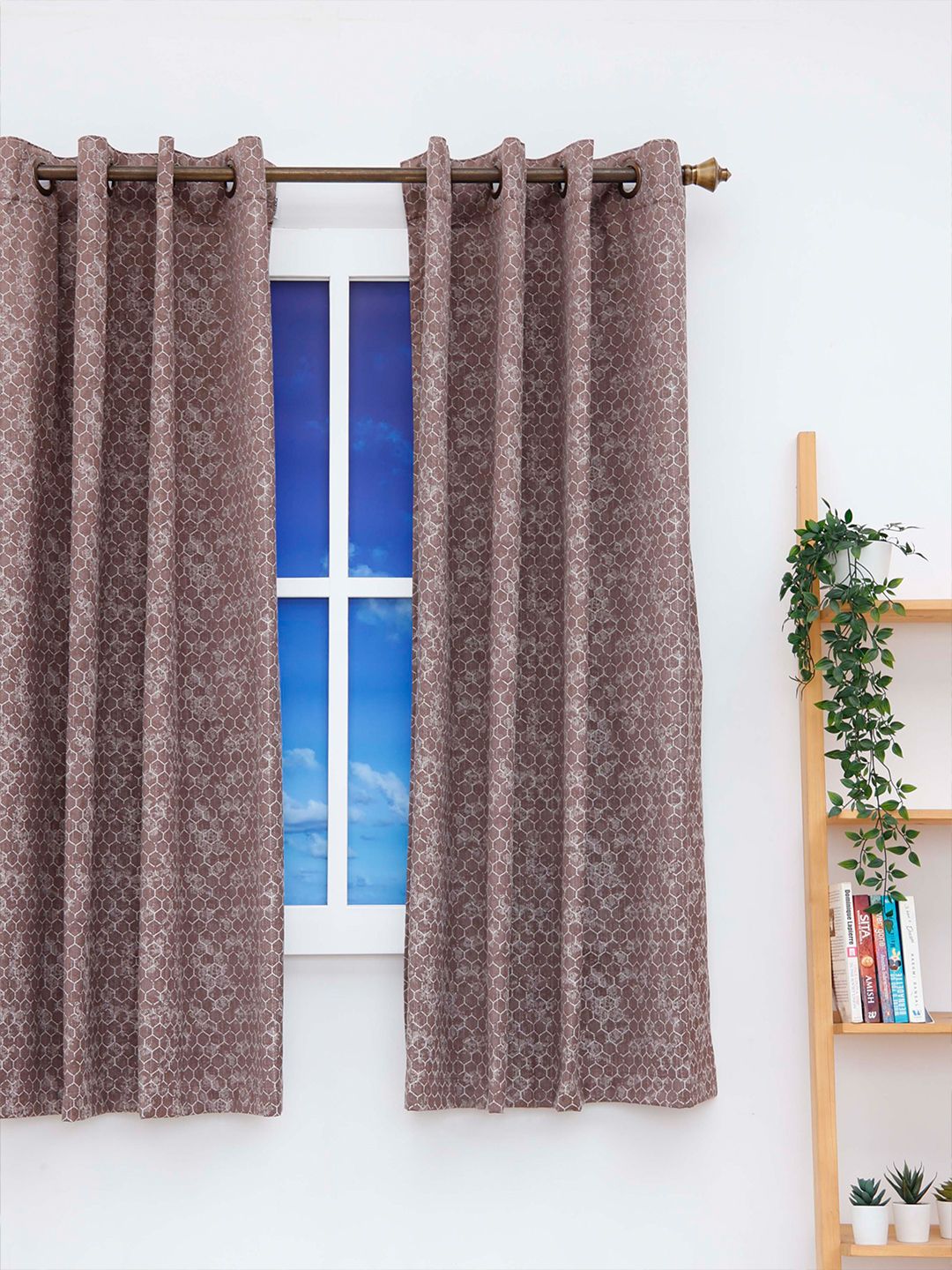 Ariana Brown & White Geometric Black Out Window Curtain Price in India
