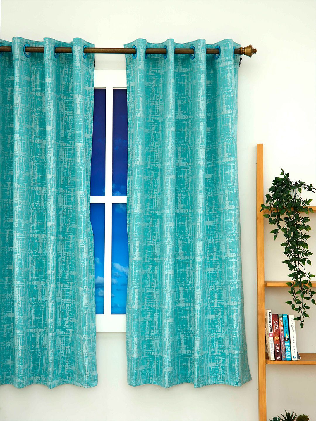 Ariana Blue Abstract Room Darkening Window Curtain Price in India