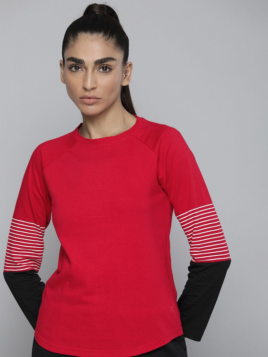 HRX by Hrithik Roshan Women Red & Black Solid T-shirt Price in India