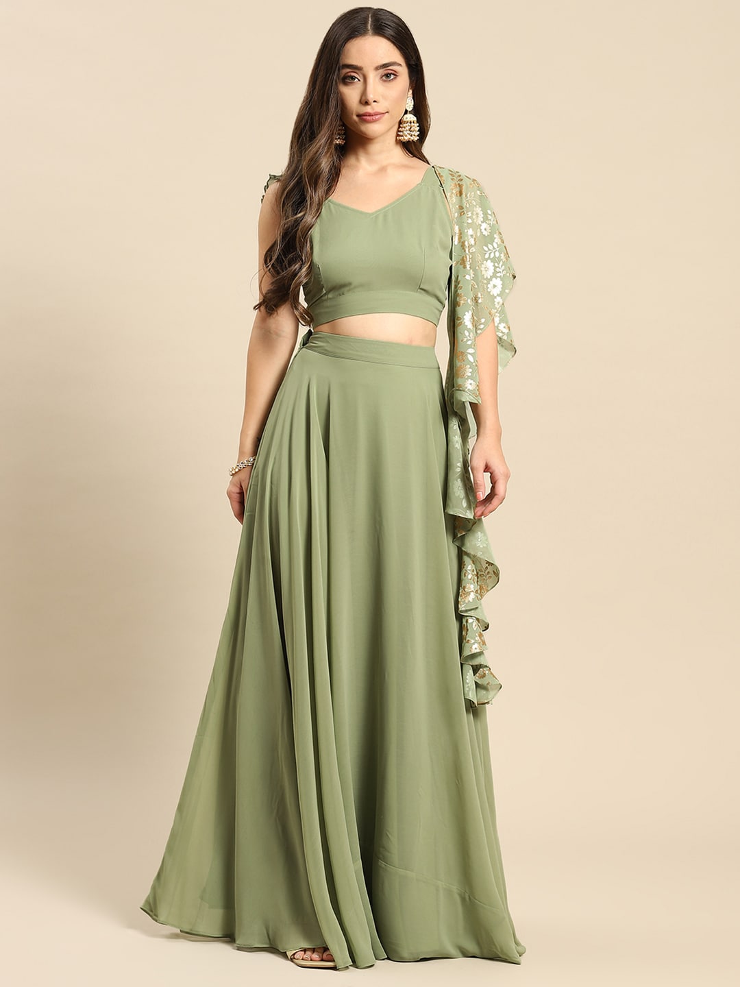 MABISH by Sonal Jain Olive Green Ready to Wear Lehenga & Blouse With Dupatta Price in India