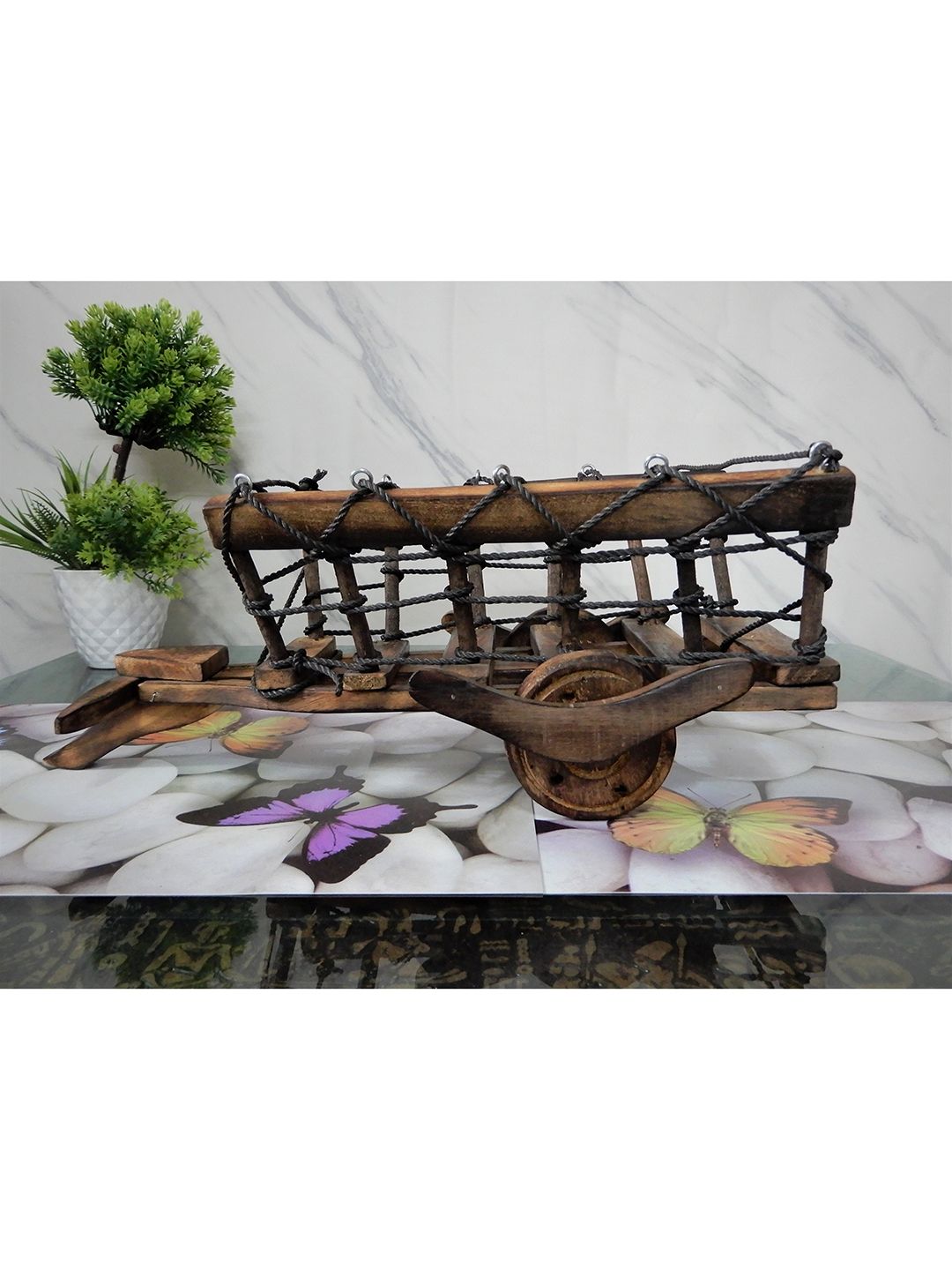 Disoo Fashions Brown Solid Wooden Cart Fruit Basket or a Bottle Holder Price in India