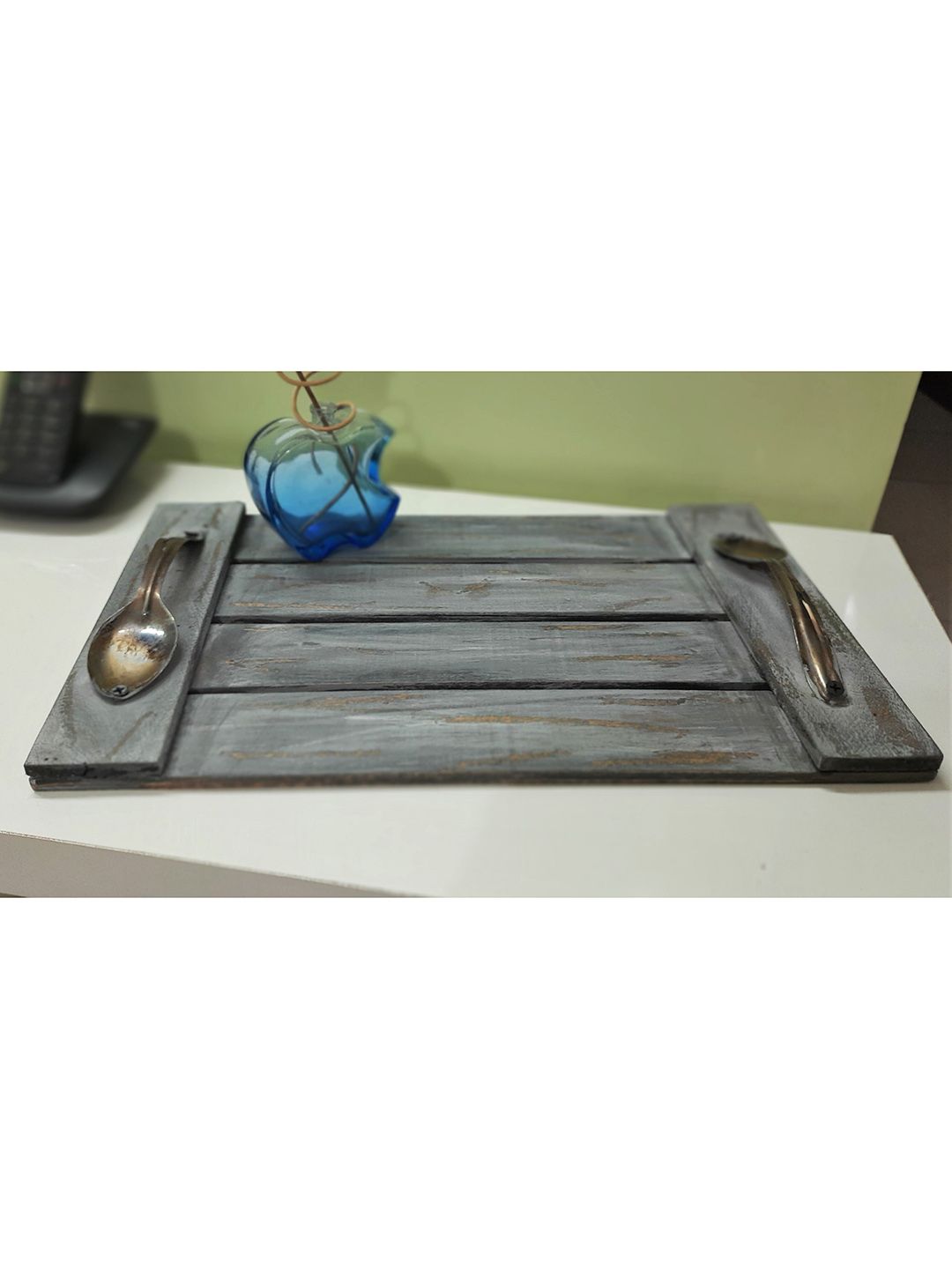 Disoo Fashions Grey Solid Wooden Tray With Spoons Handle Price in India
