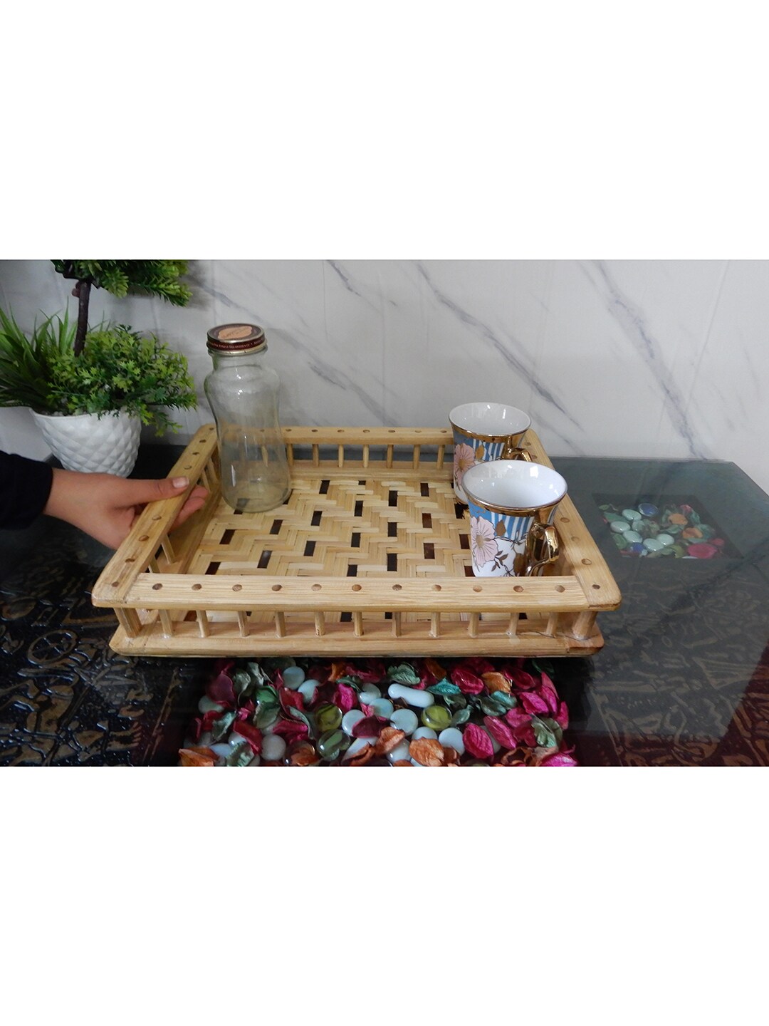Disoo Fashions Brown Rectangular Bamboo Wood Serving Tray Price in India