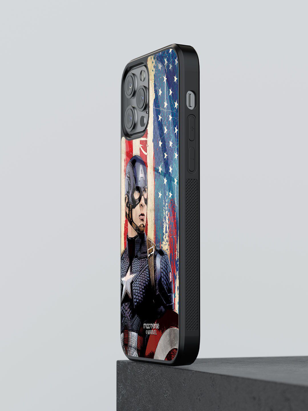 macmerise Blue & Red American Captain Glass Case iPhone 13 Pro Max Back Case Price in India