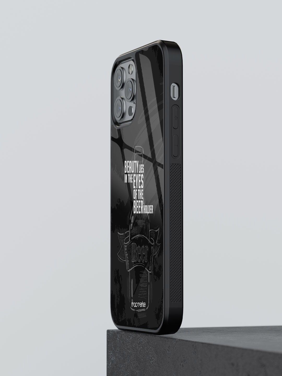 macmerise Black Printed Beer Holder iPhone 13 Pro Back Case Price in India