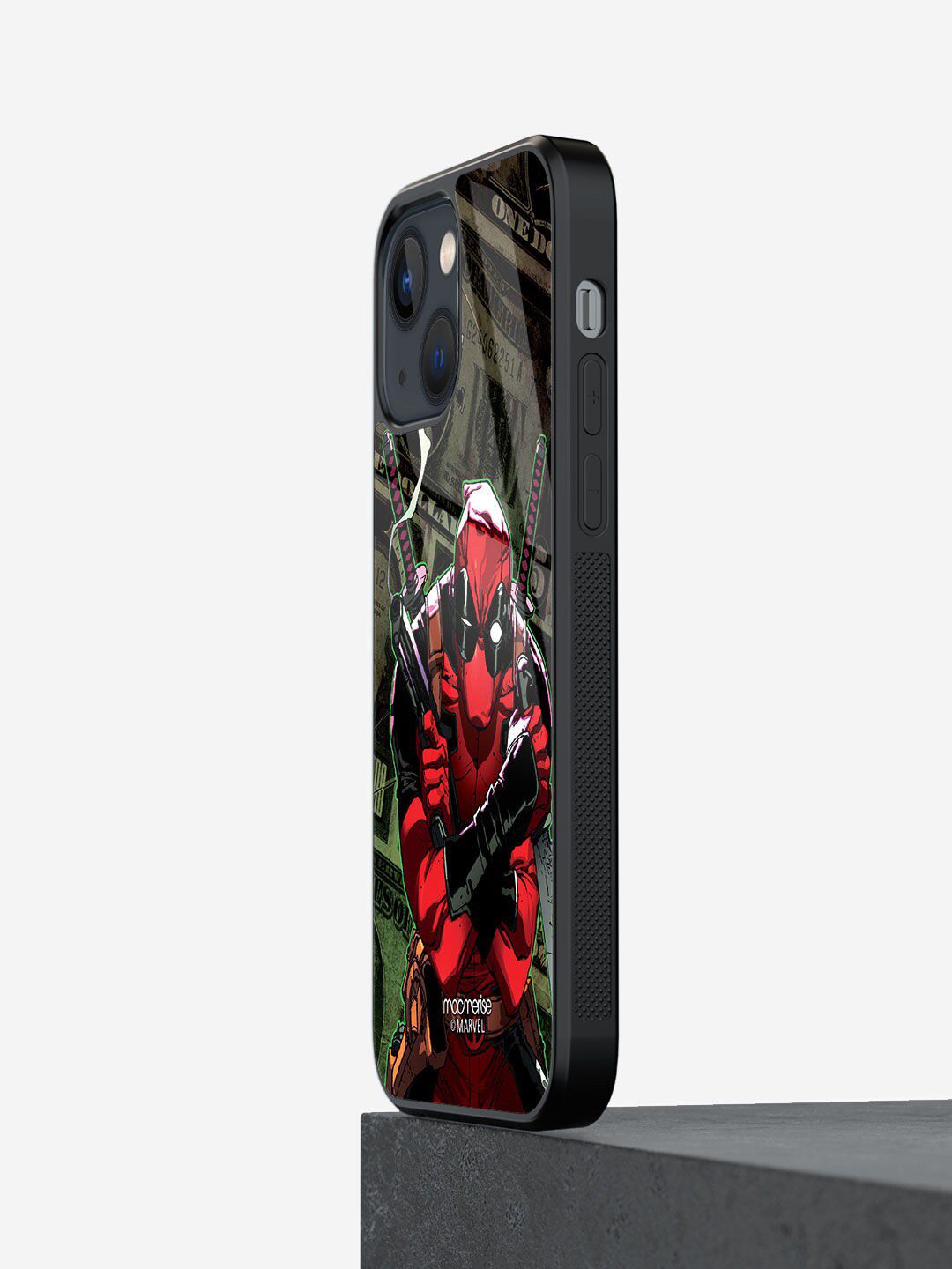 macmerise Red Printed Deadpool Dollar iPhone 13 Back Case Price in India
