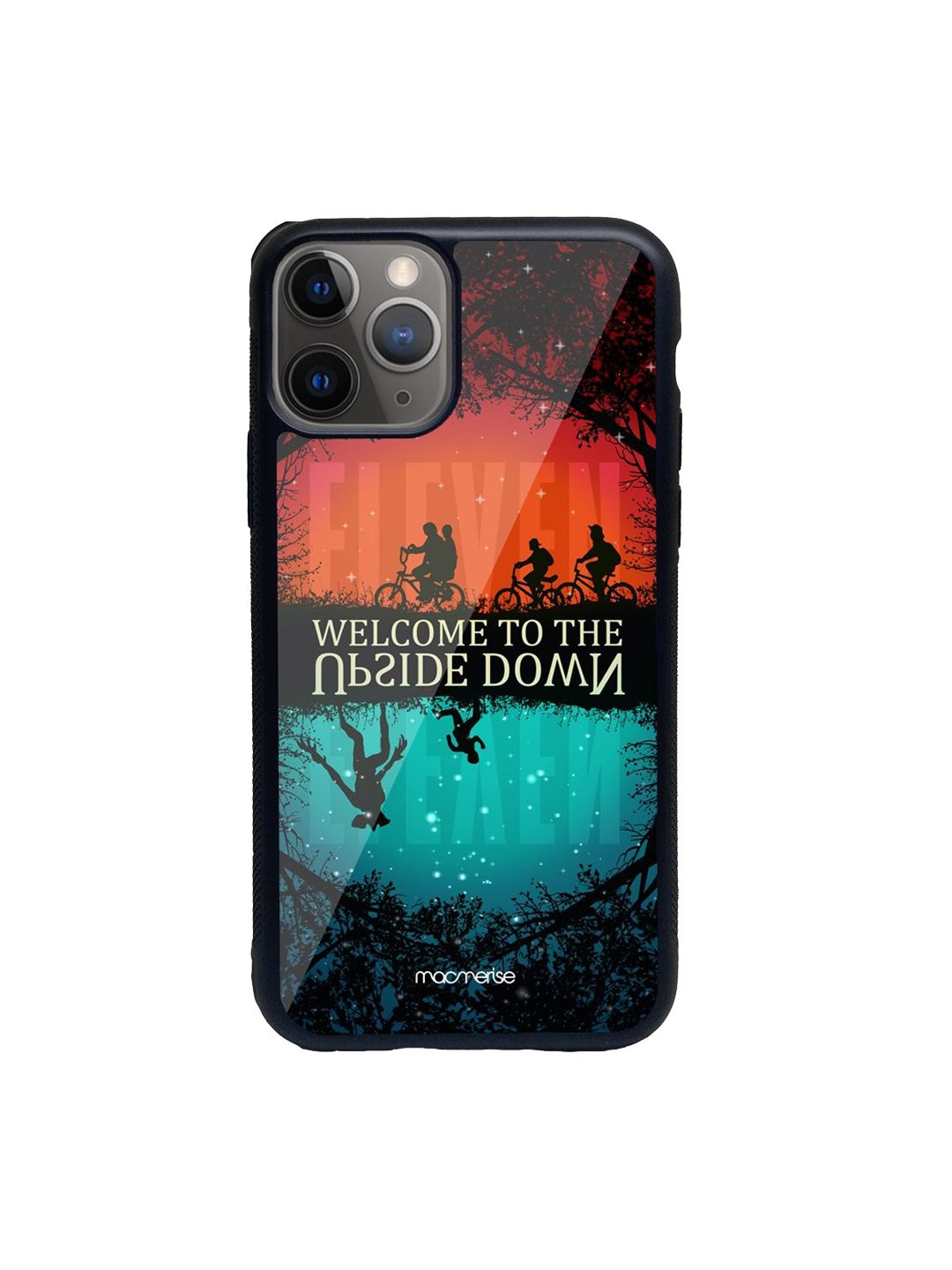 macmerise Black & Blue Upside Down Printed iPhone 11 Pro Glass Back Case Price in India