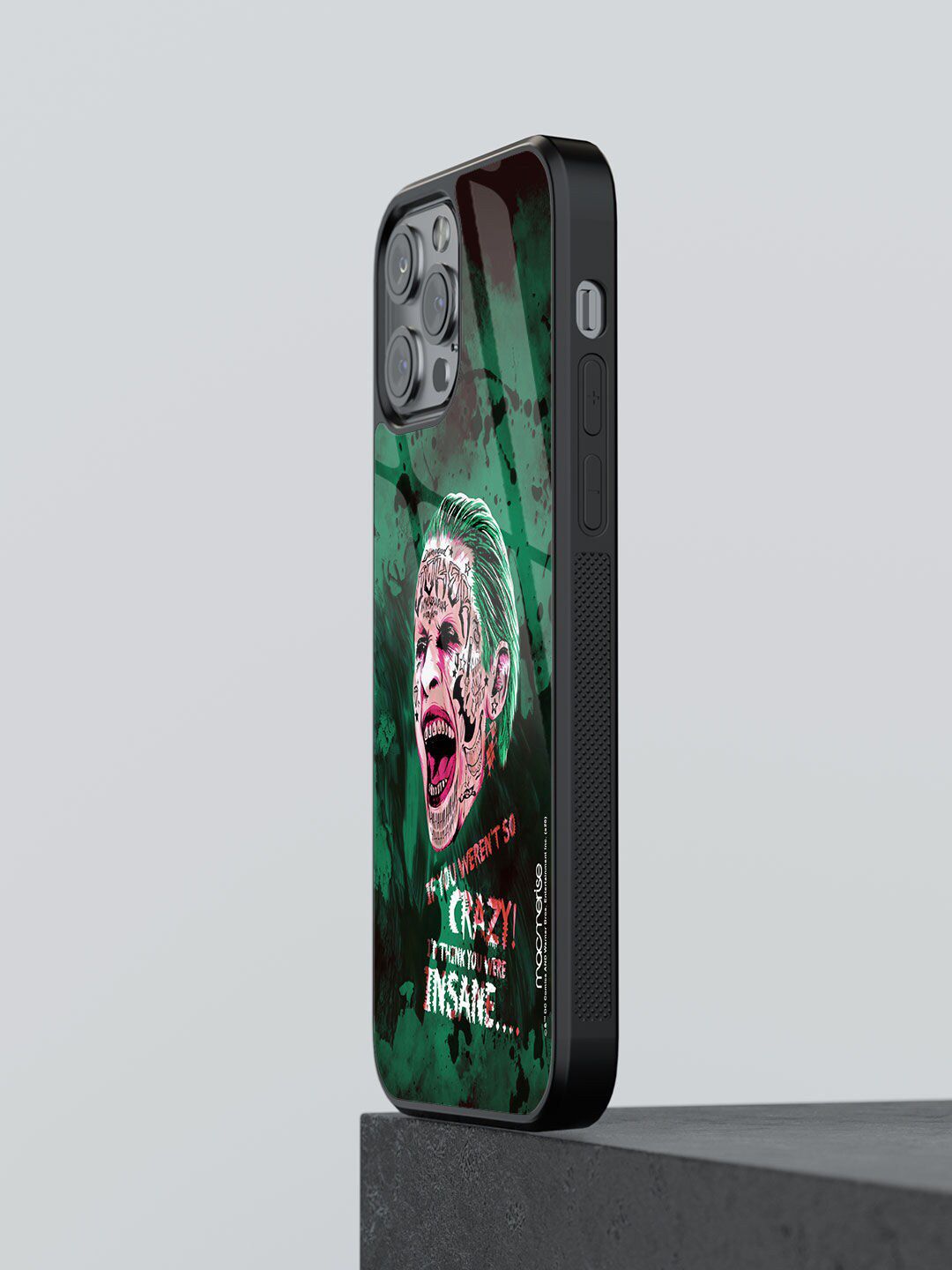 macmerise Green Printed Crazy Insane Joker Glass iPhone 12 Pro Back Case Price in India