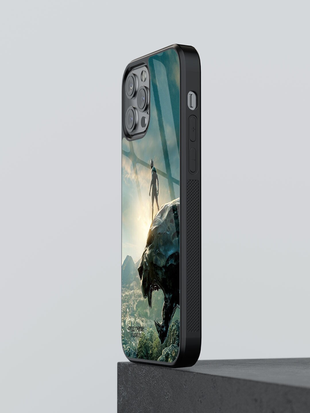 macmerise Black Printed Panther Glorified Glass iPhone 13 Pro Back Case Price in India