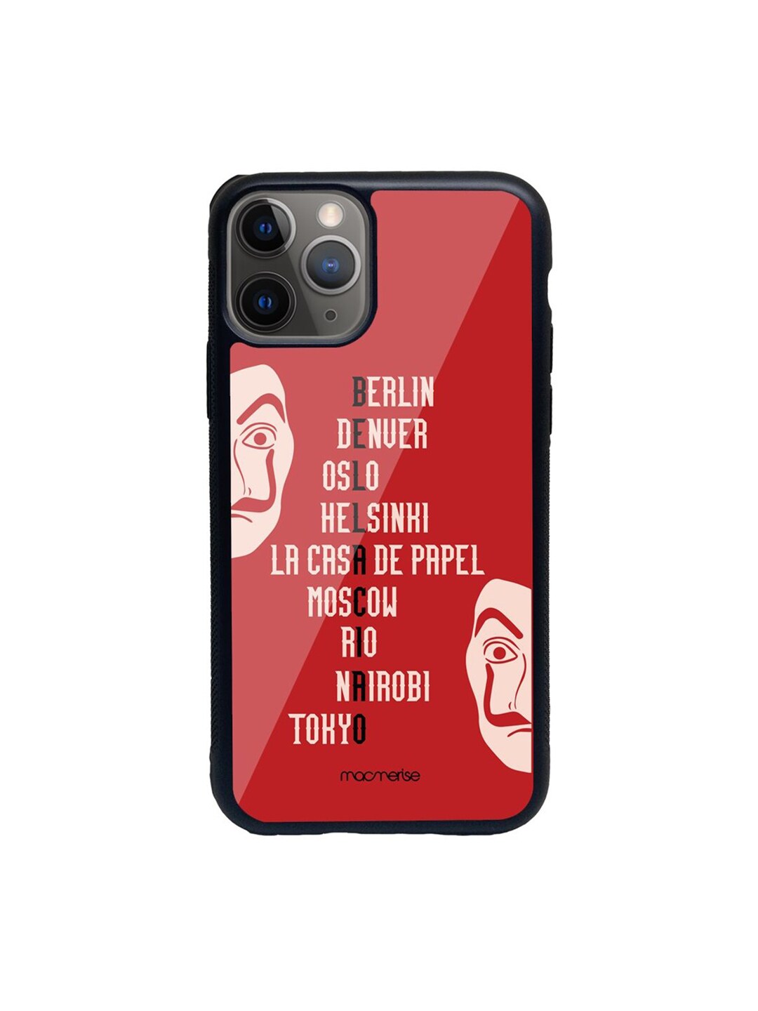 macmerise Red Printed The Heist Squad Glass iPhone 11 Pro Max Back Case Price in India