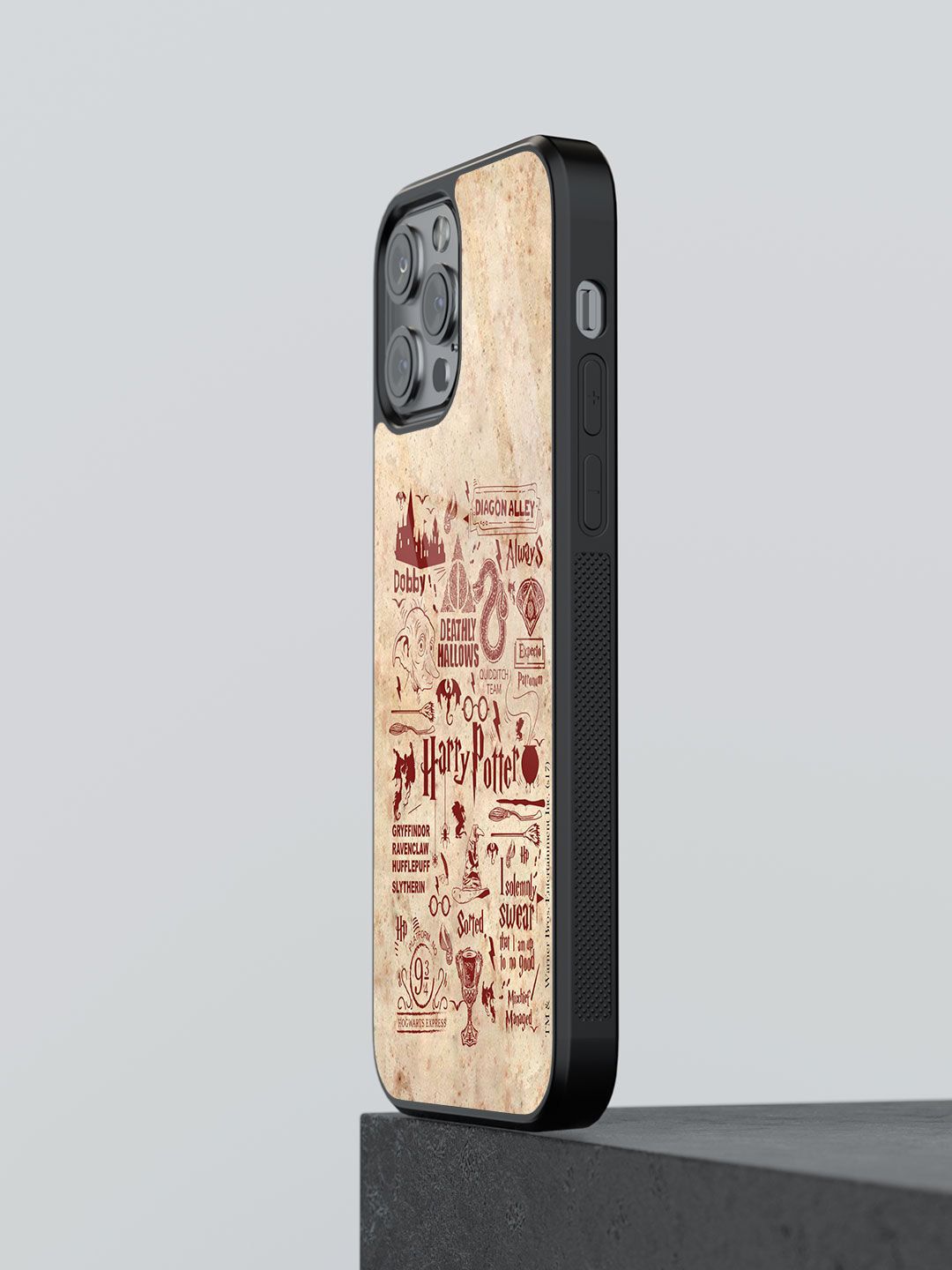 macmerise Beige Printed Harry Potter Infographic Glass iPhone 12 Pro Back Case Price in India