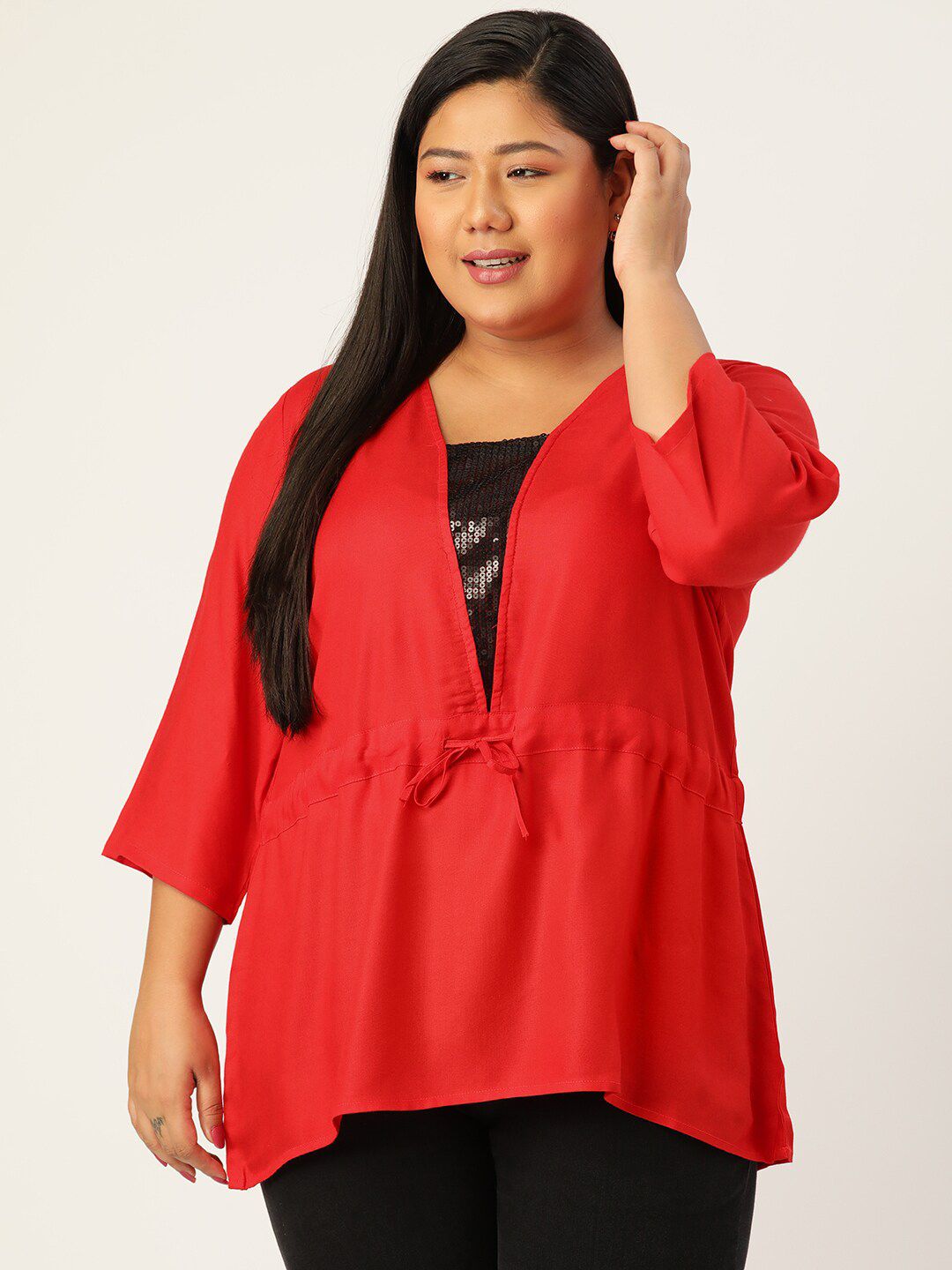 theRebelinme Plus Size Red Sequin Top Price in India