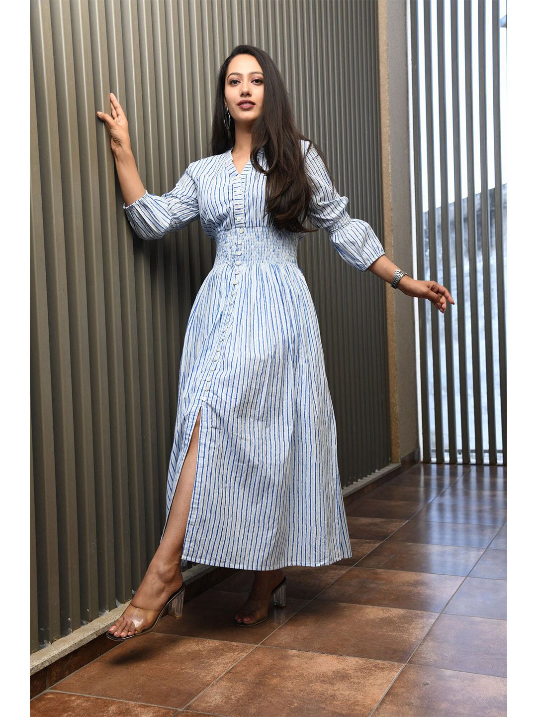 Mulmul By Arabella Blue Striped Maxi Dress Price in India