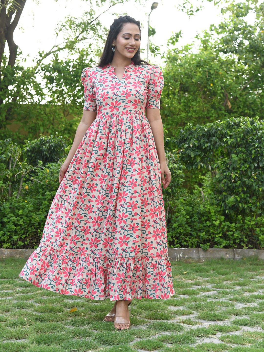 Mulmul By Arabella Pink Floral Maxi Dress Price in India