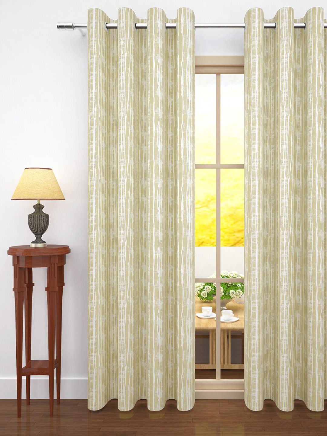 Story@home Beige Striped Room Darkening Long Door Curtain - 9 Feet Price in India