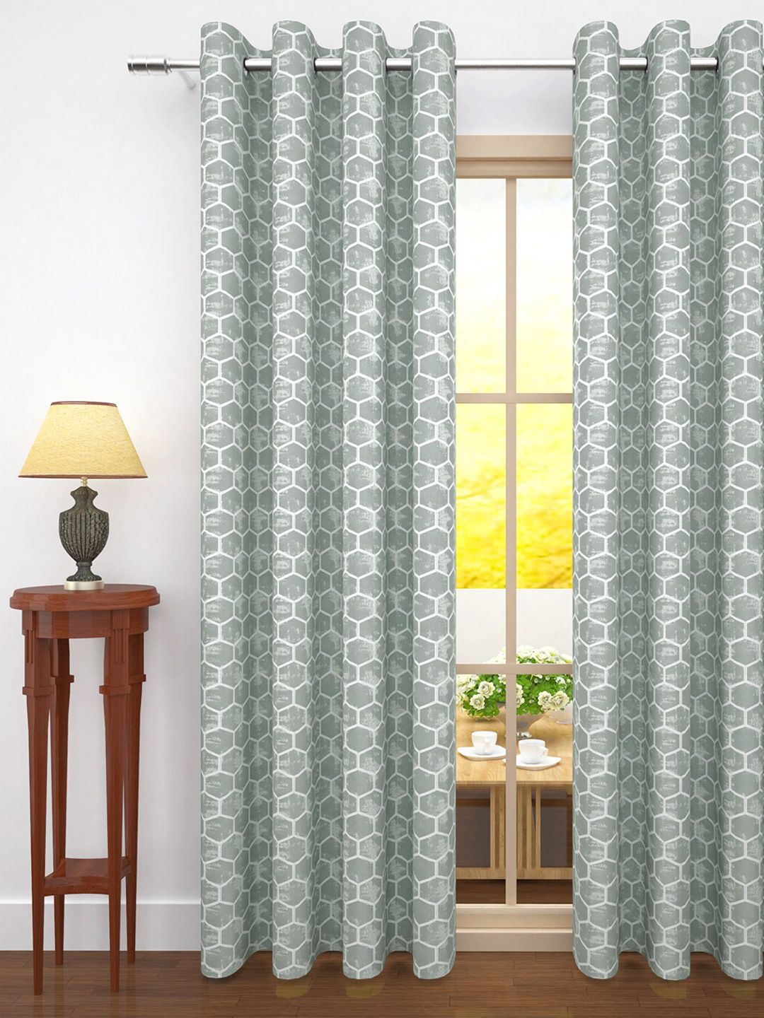 Story@home Grey And White Geometric Room Darkening Long Door Curtain Price in India