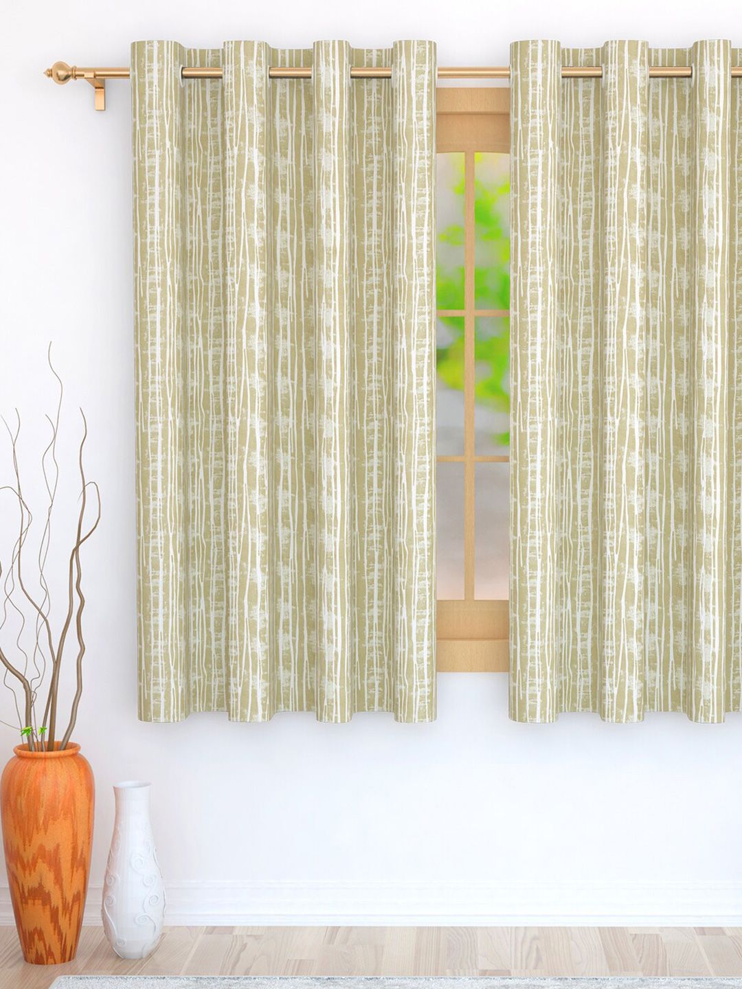 Story@home Set of 2 Beige And Off White Striped Print Room Darkening Window Curtain Price in India