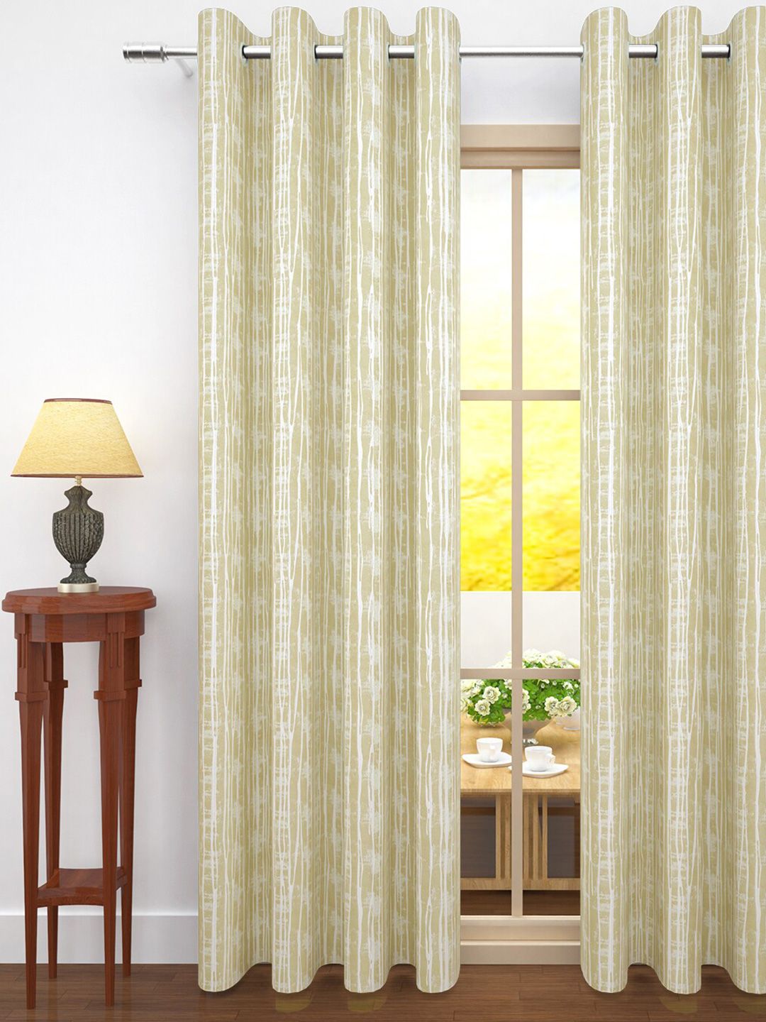 Story@home Beige And White Striped Print Room Darkening Door Curtain Price in India