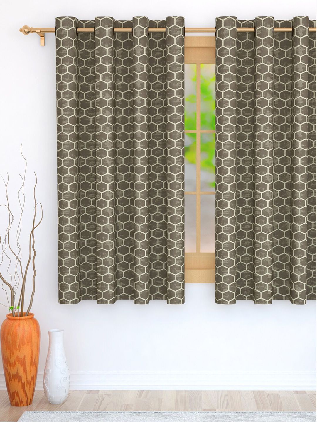 Story@home Brown Geometric Print Room Darkening Window Curtain Price in India