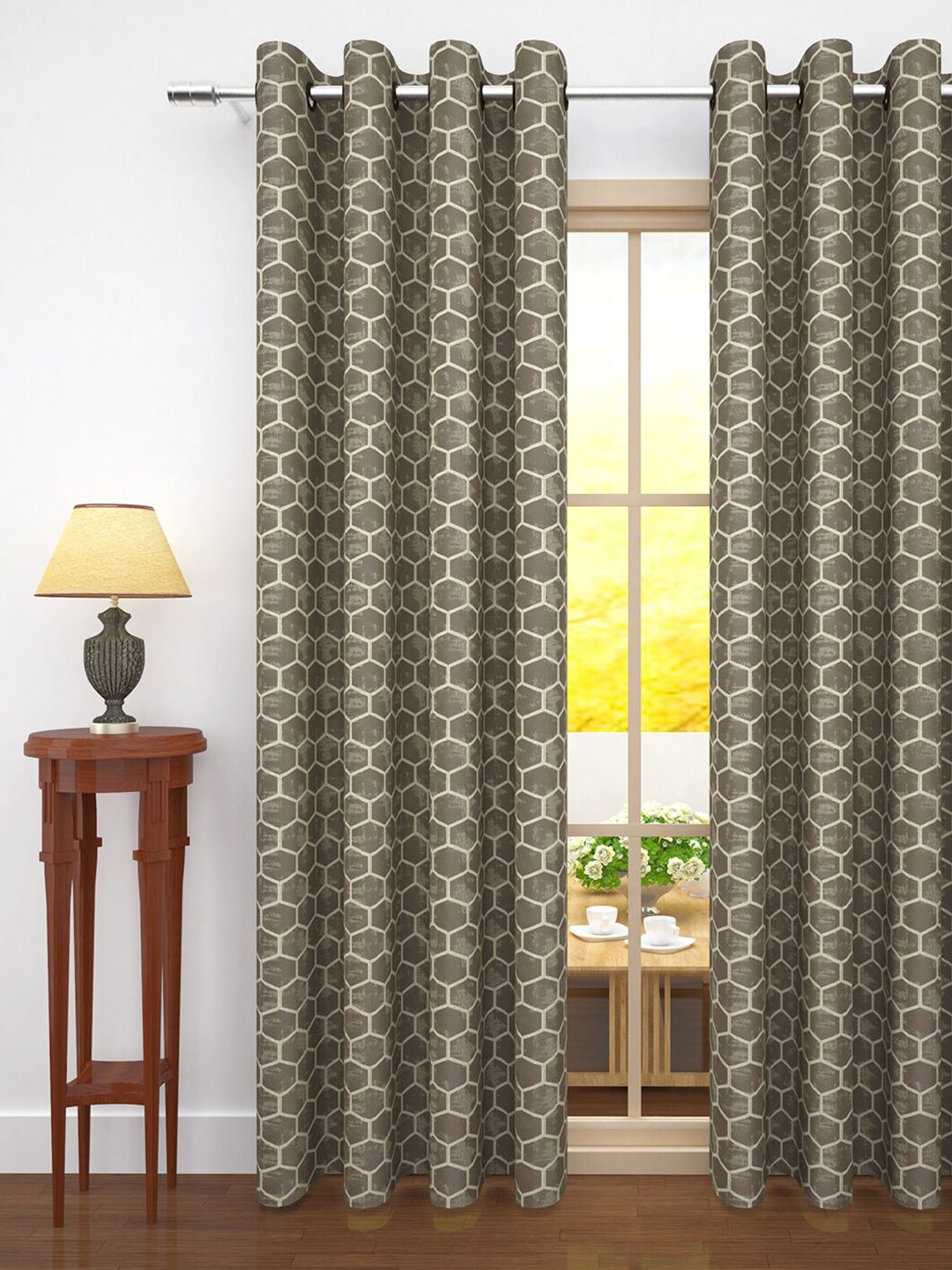 Story@home Set of 2 Brown Geometric Print Room Darkening Long Door Curtain Price in India