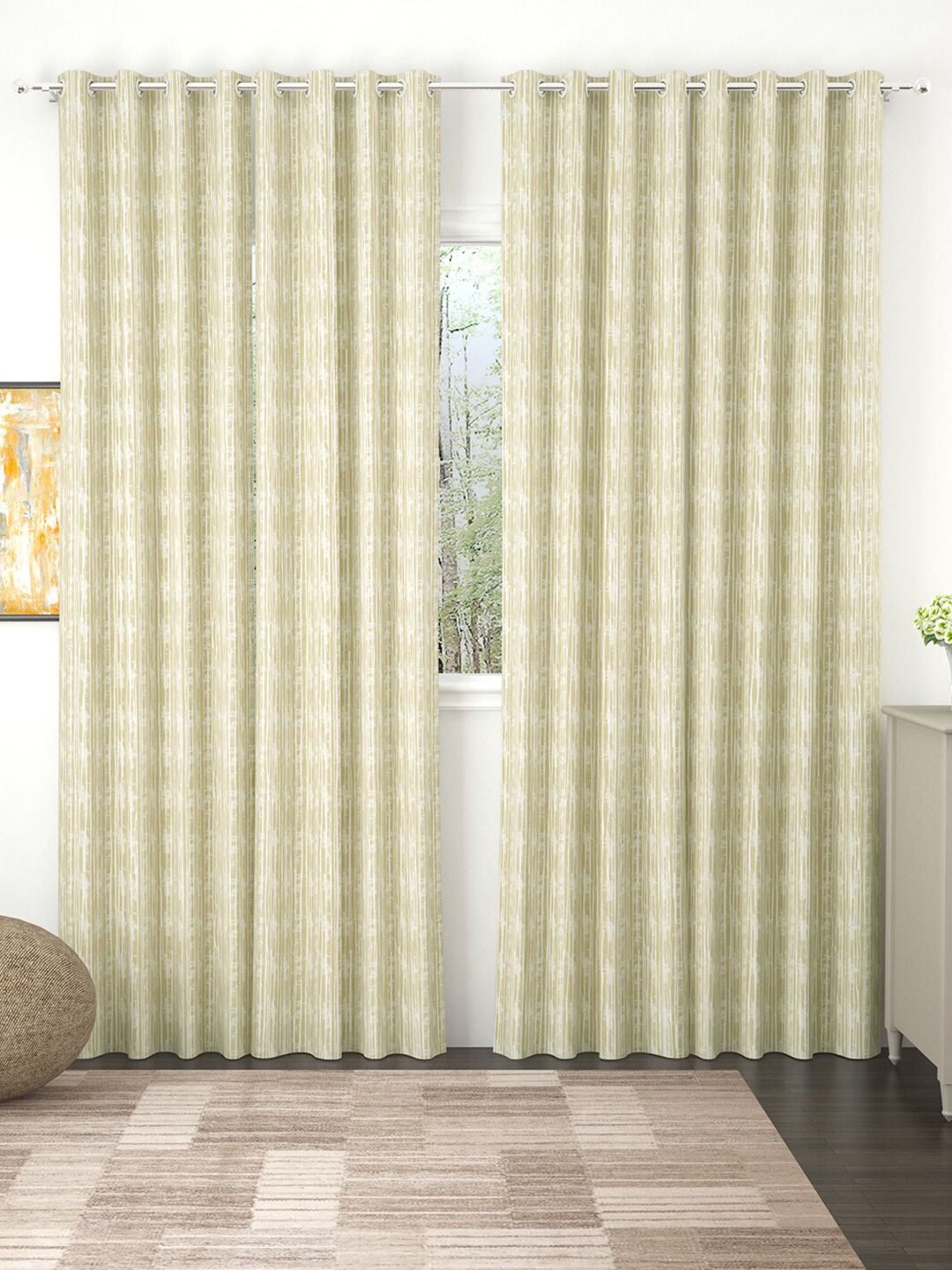 Story@home Set of 4 Beige And Off White Striped Print Room Darkening Door Curtain Price in India