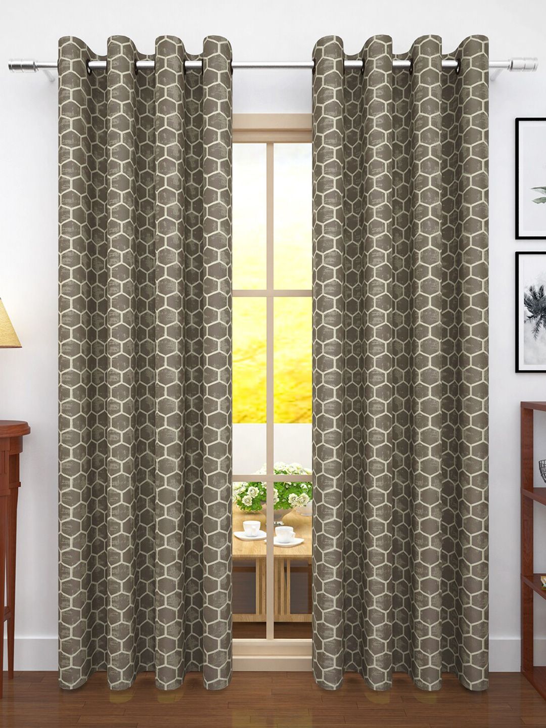 Story@home Set of 2 Brown Geometric Print Room Darkening Long Door Curtain Price in India