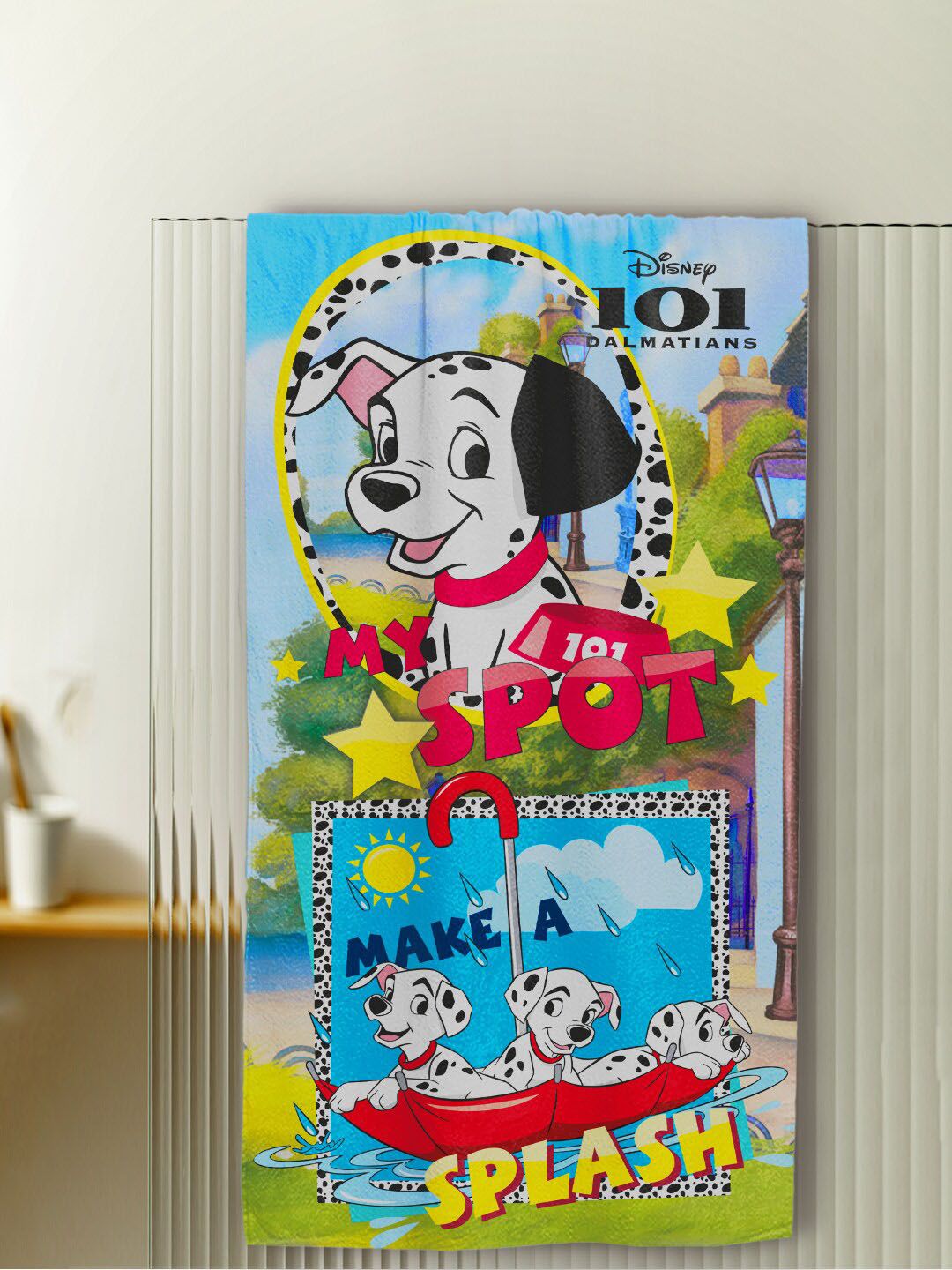 YK Kids Blue Dalmatians Printed GSM 380 Cotton Bath Towel