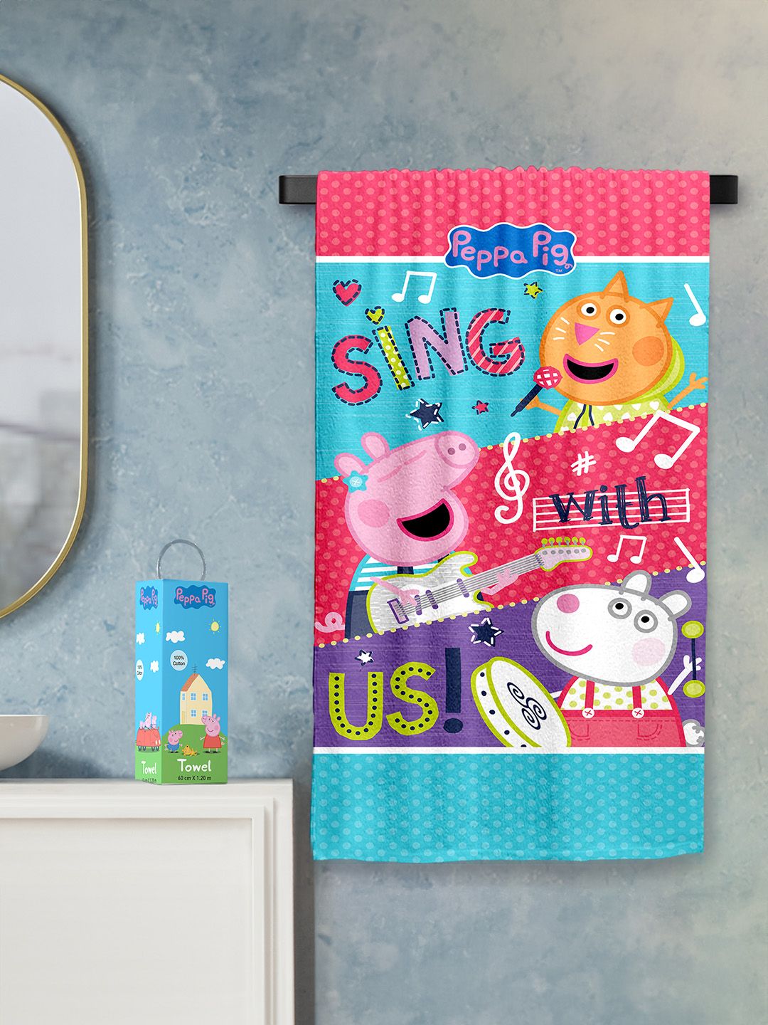 YK Kids Pink Peppa Pig Printed Pure Cotton 380 GSM Bath Towels